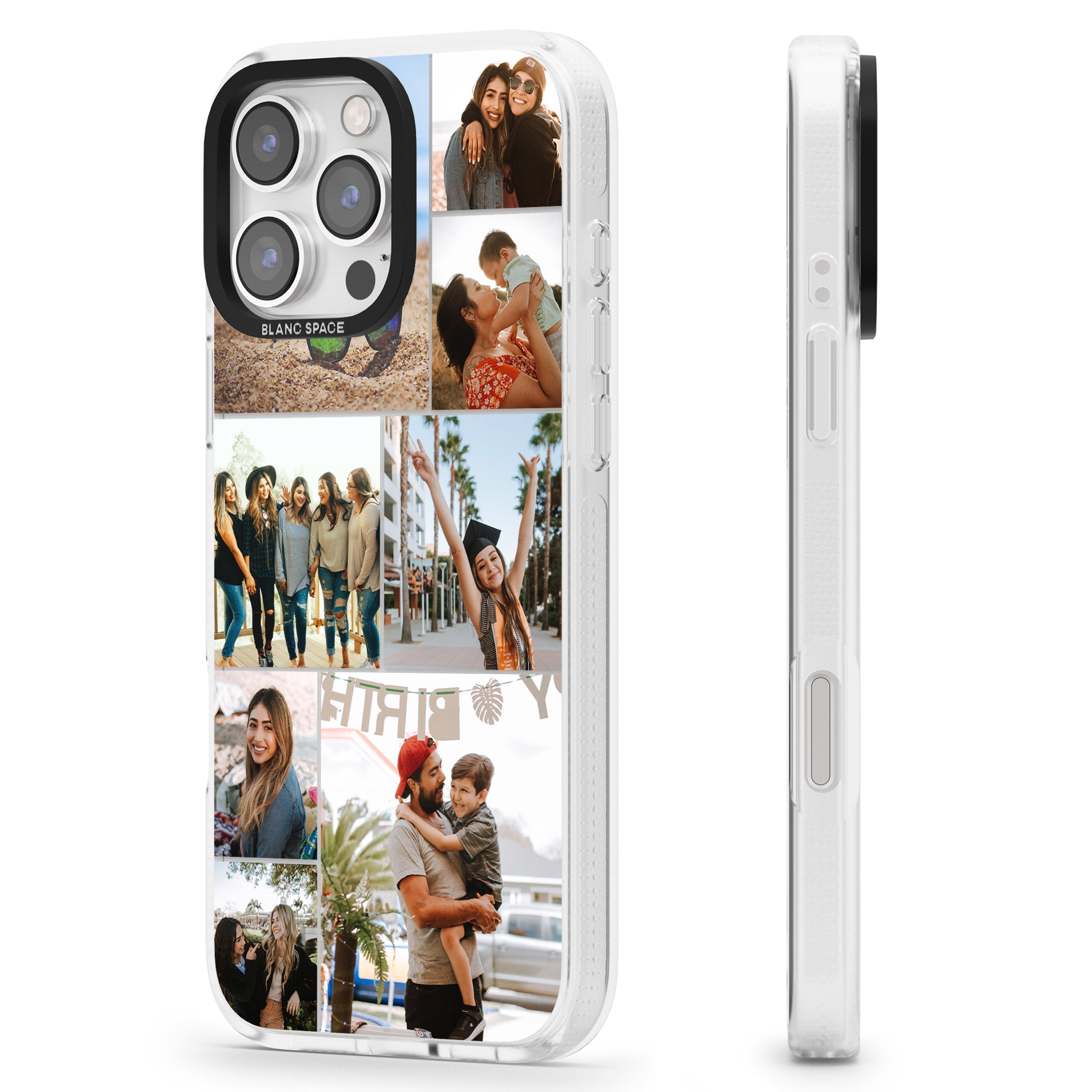 Personalised Photo Grid iPhone 16 Pro Max / 16 Pro Clear Case Impact Air - Blanc Space