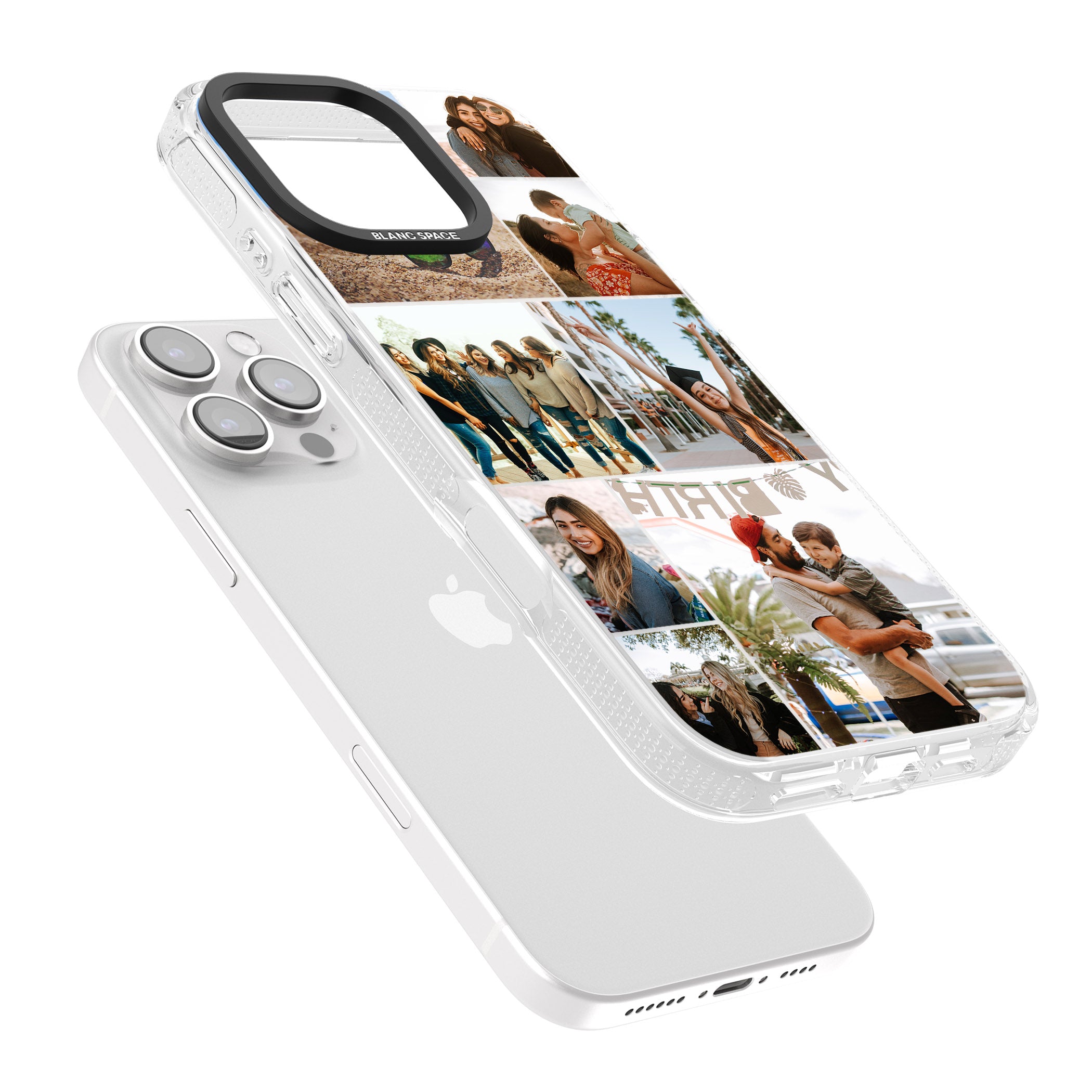 Personalised Photo Grid iPhone 16 Pro Max / 16 Pro Clear Case Impact Air - Blanc Space