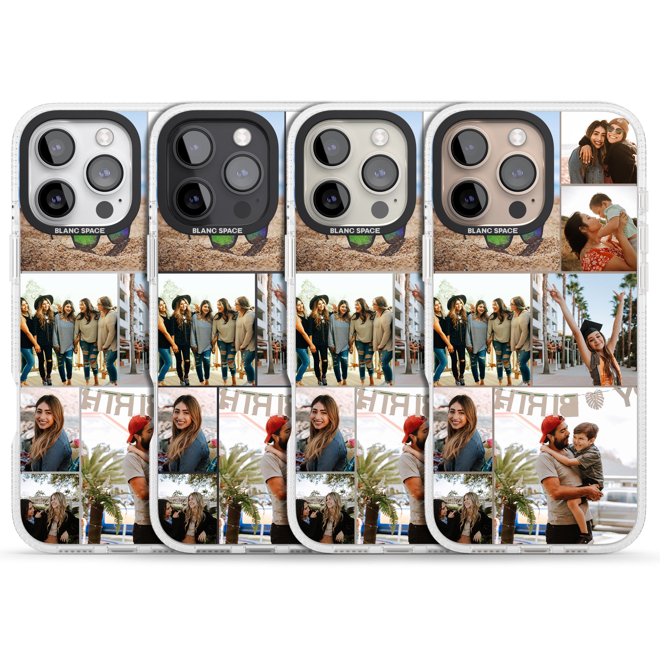 Personalised Photo Grid iPhone 16 Pro Max / 16 Pro Clear Case Impact Air - Blanc Space