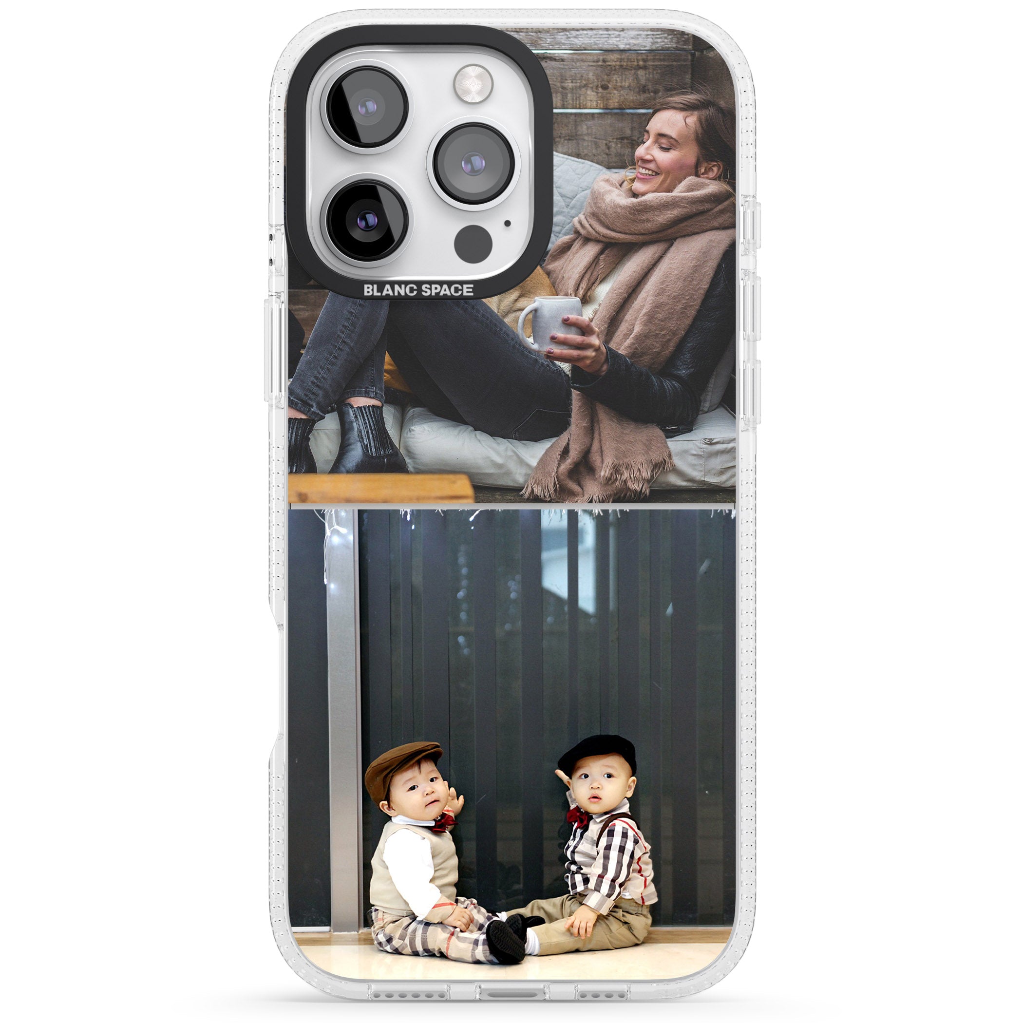 Personalised 2 Photo Grid iPhone 16 Pro Max / 16 Pro Clear Case Impact Air - Blanc Space
