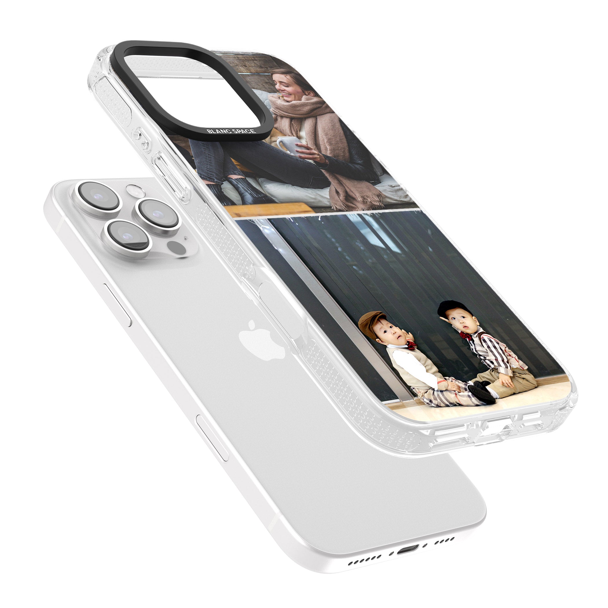 Personalised 2 Photo Grid iPhone 16 Pro Max / 16 Pro Clear Case Impact Air - Blanc Space