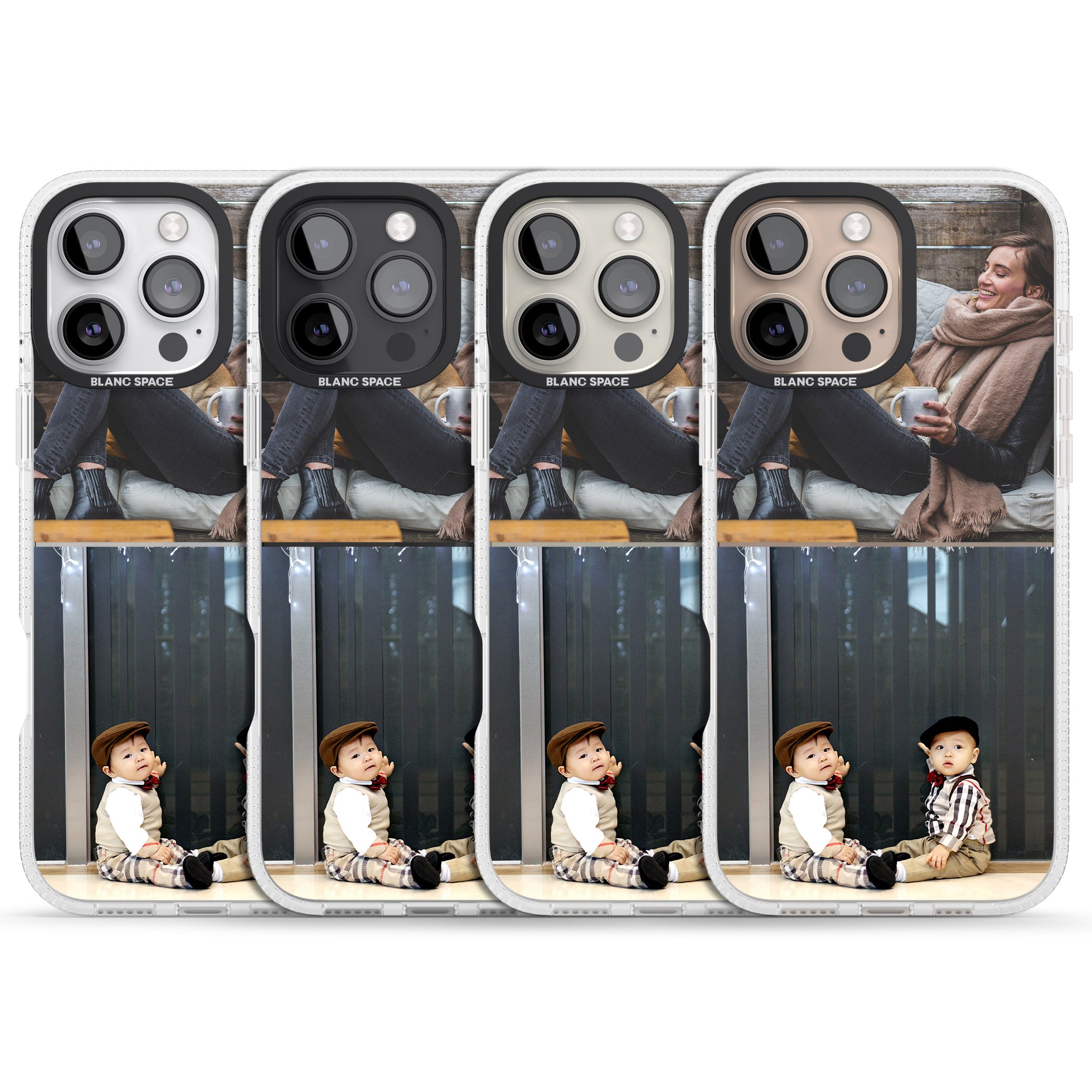 Personalised 2 Photo Grid iPhone 16 Pro Max / 16 Pro Clear Case Impact Air - Blanc Space