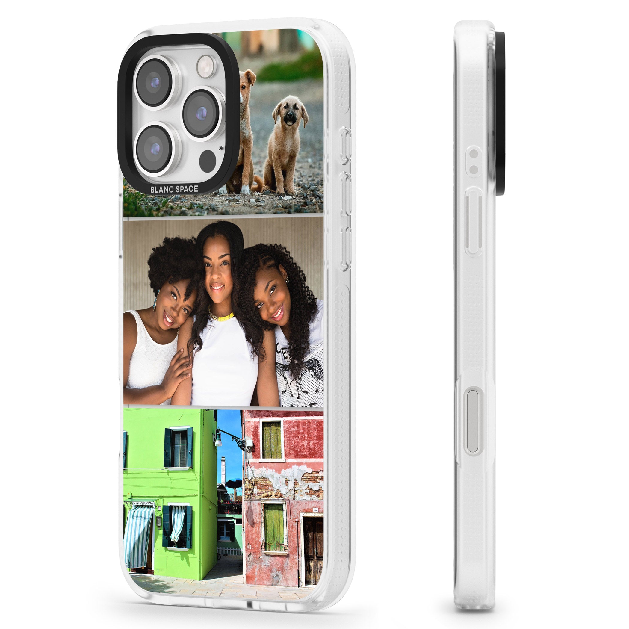 Personalised 3 Photo Grid iPhone 16 Pro Max / 16 Pro Clear Case Impact Air - Blanc Space