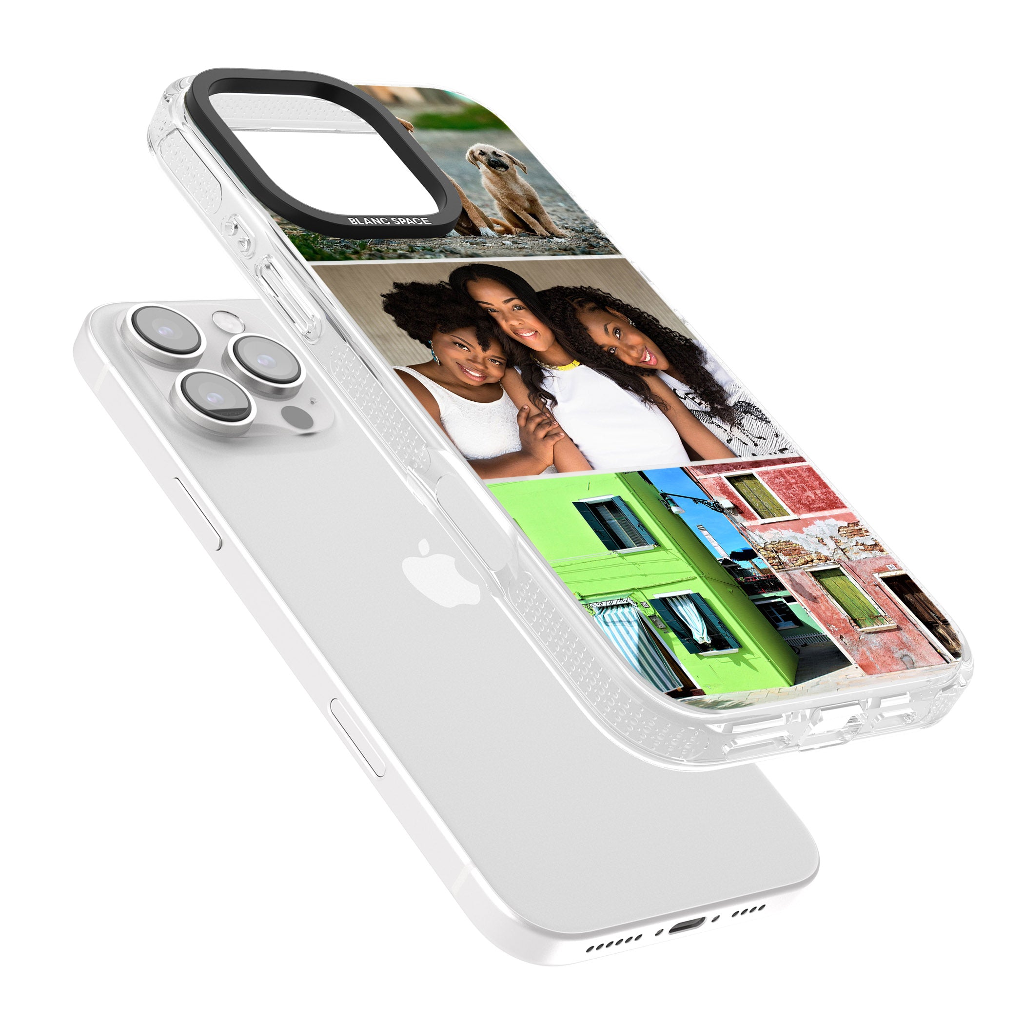 Personalised 3 Photo Grid iPhone 16 Pro Max / 16 Pro Clear Case Impact Air - Blanc Space