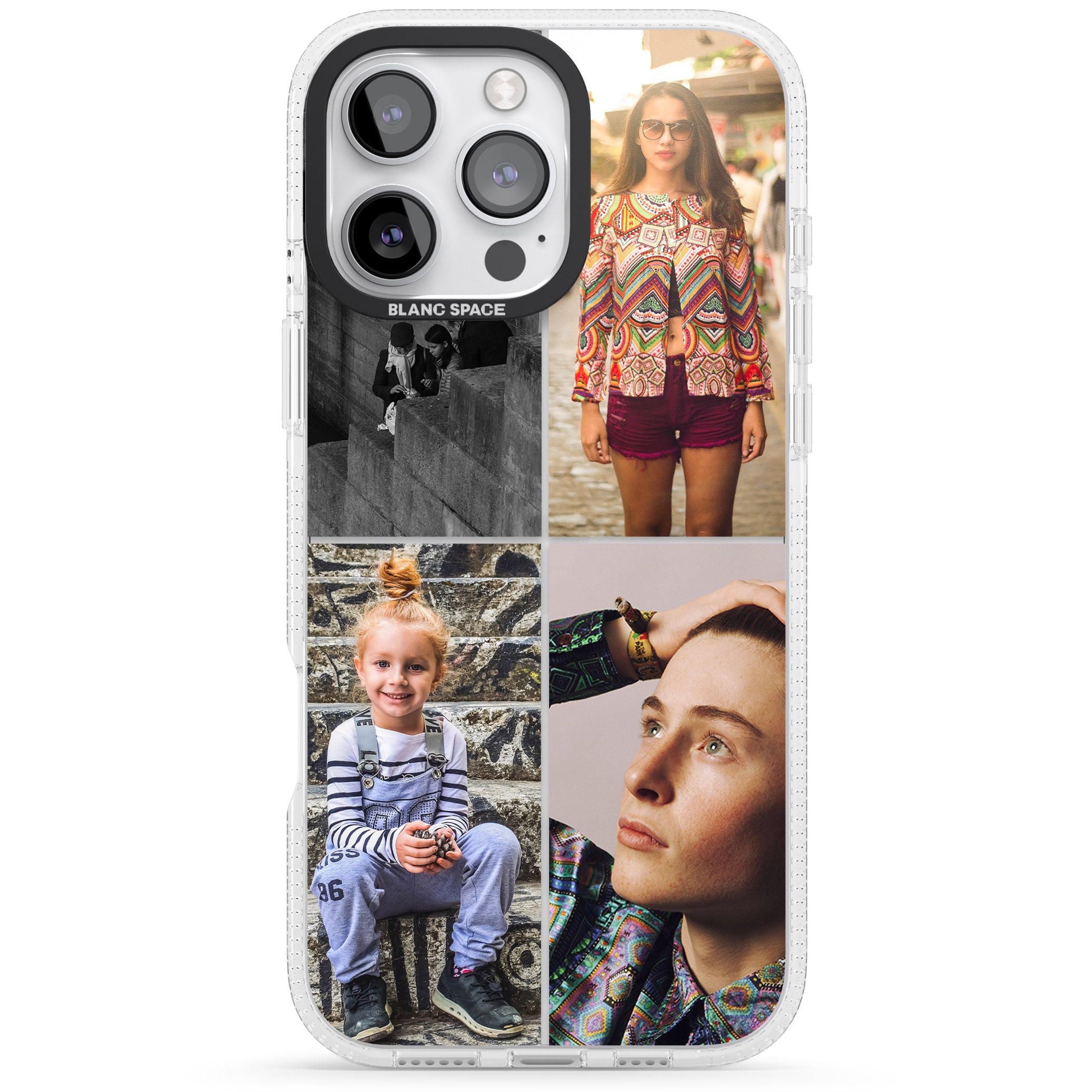 Personalised 4 Photo Grid iPhone 16 Pro Max / 16 Pro Clear Case Impact Air - Blanc Space