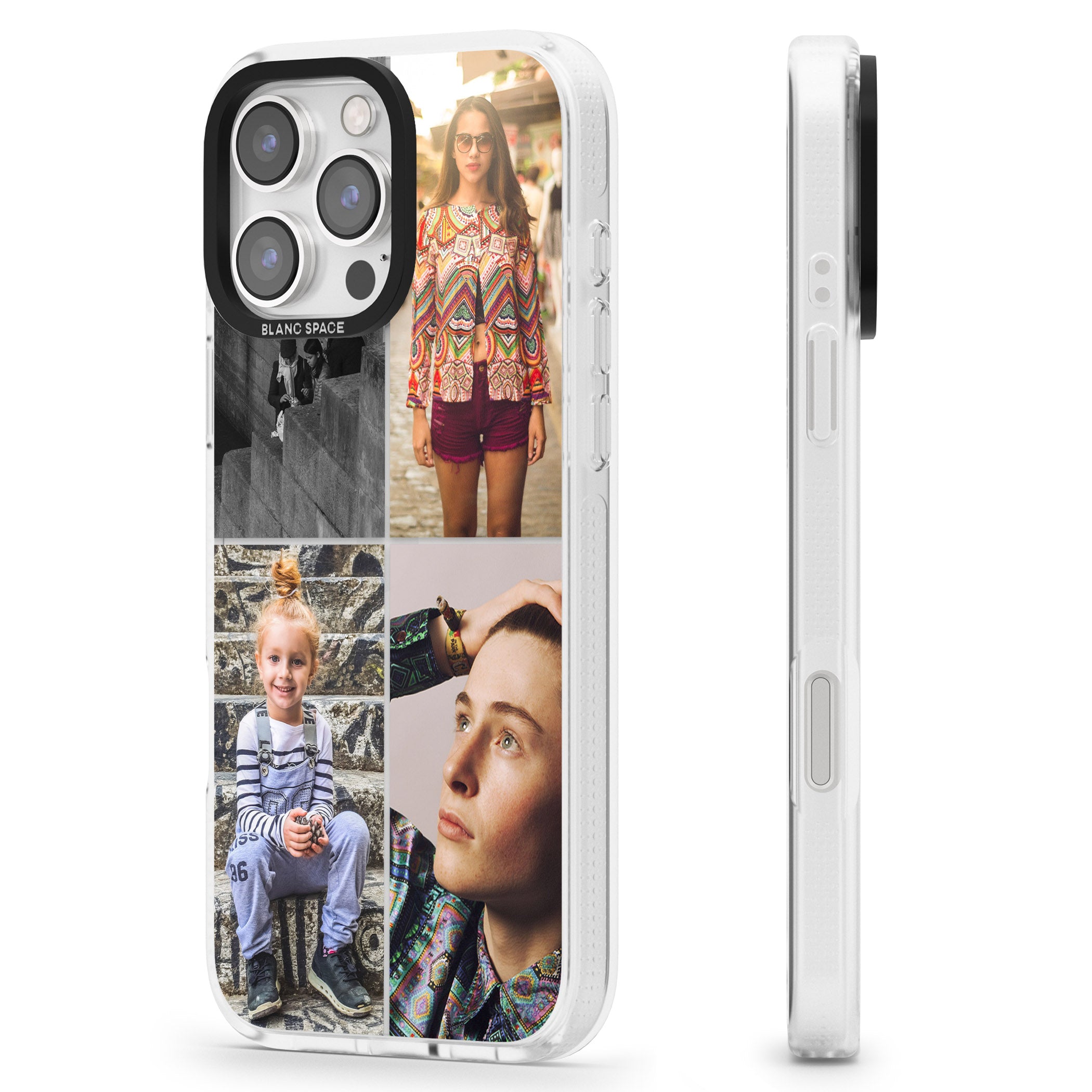 Personalised 4 Photo Grid iPhone 16 Pro Max / 16 Pro Clear Case Impact Air - Blanc Space