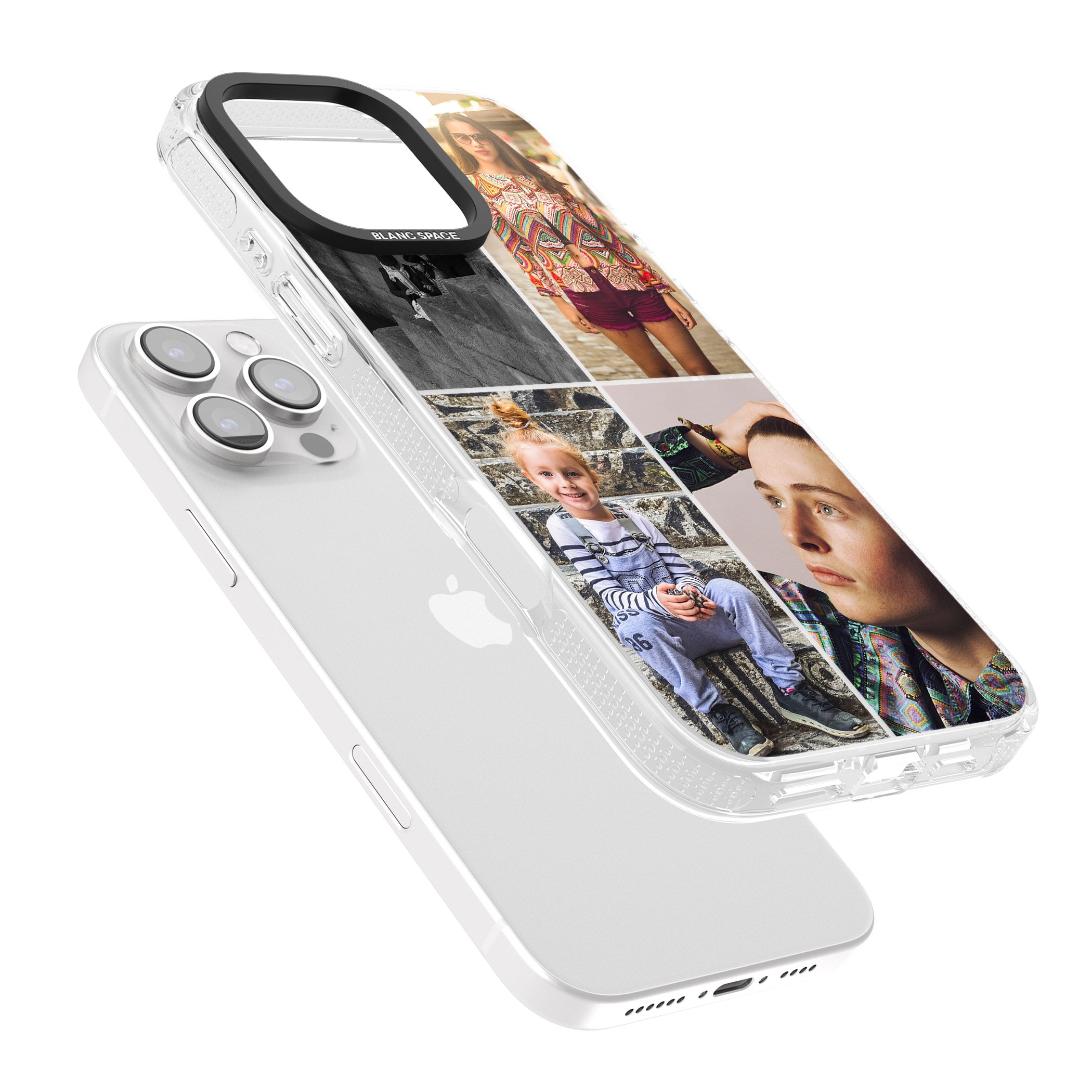 Personalised 4 Photo Grid iPhone 16 Pro Max / 16 Pro Clear Case Impact Air - Blanc Space