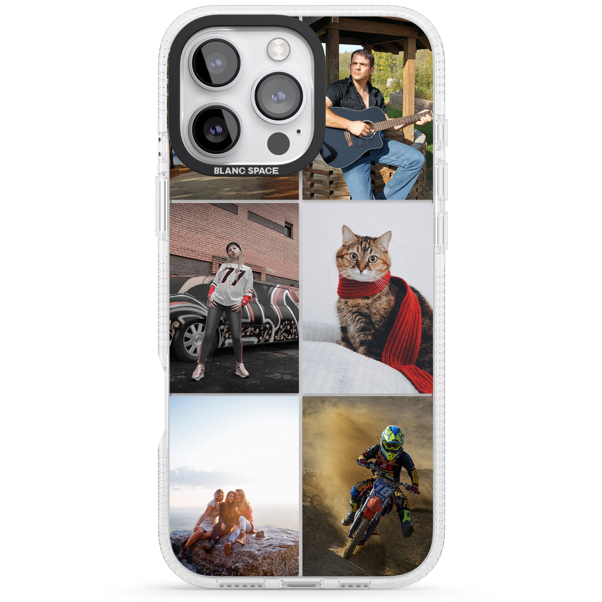 Personalised 6 Photo Grid iPhone 16 Pro Max / 16 Pro Clear Case Impact Air - Blanc Space