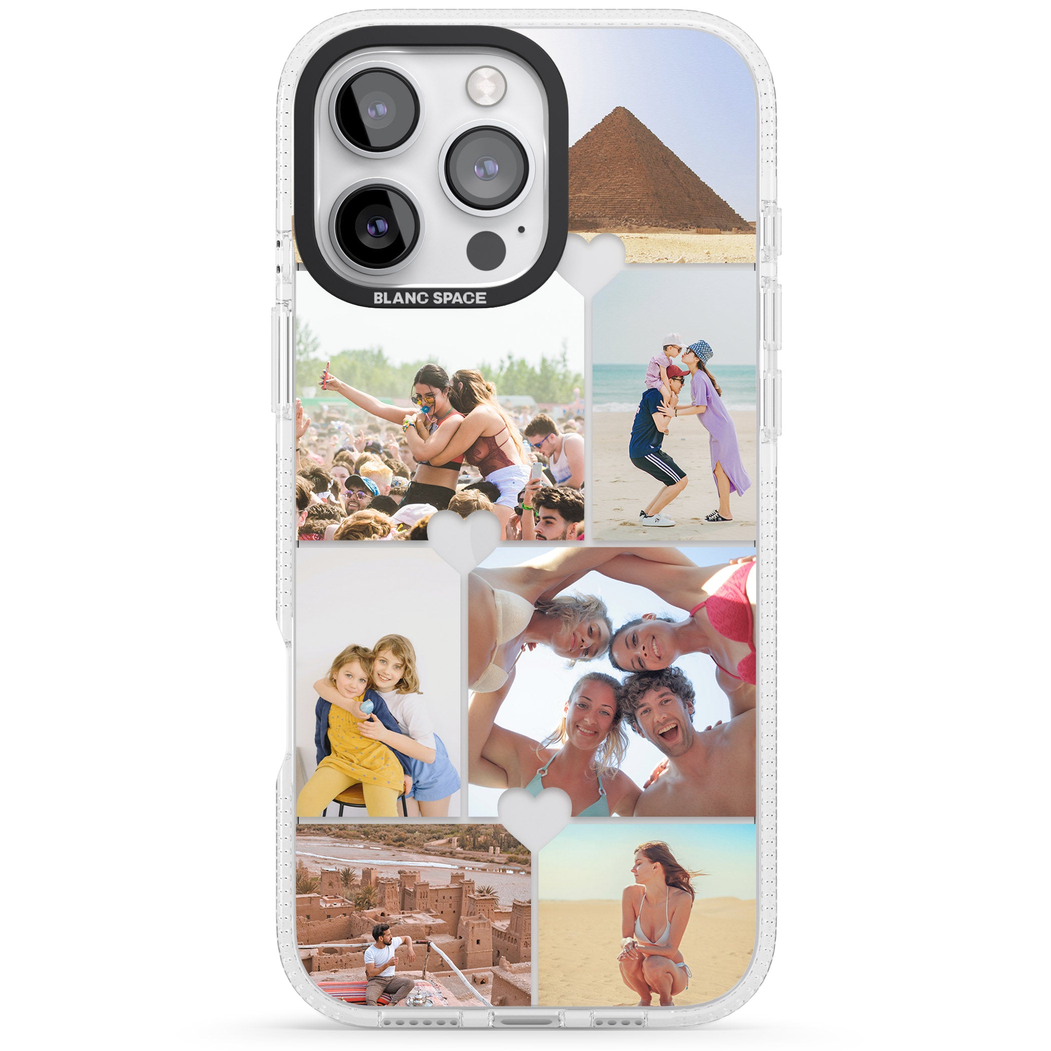 Personalised Heart Photo Grid iPhone 16 Pro Max / 16 Pro Clear Case Impact Air - Blanc Space