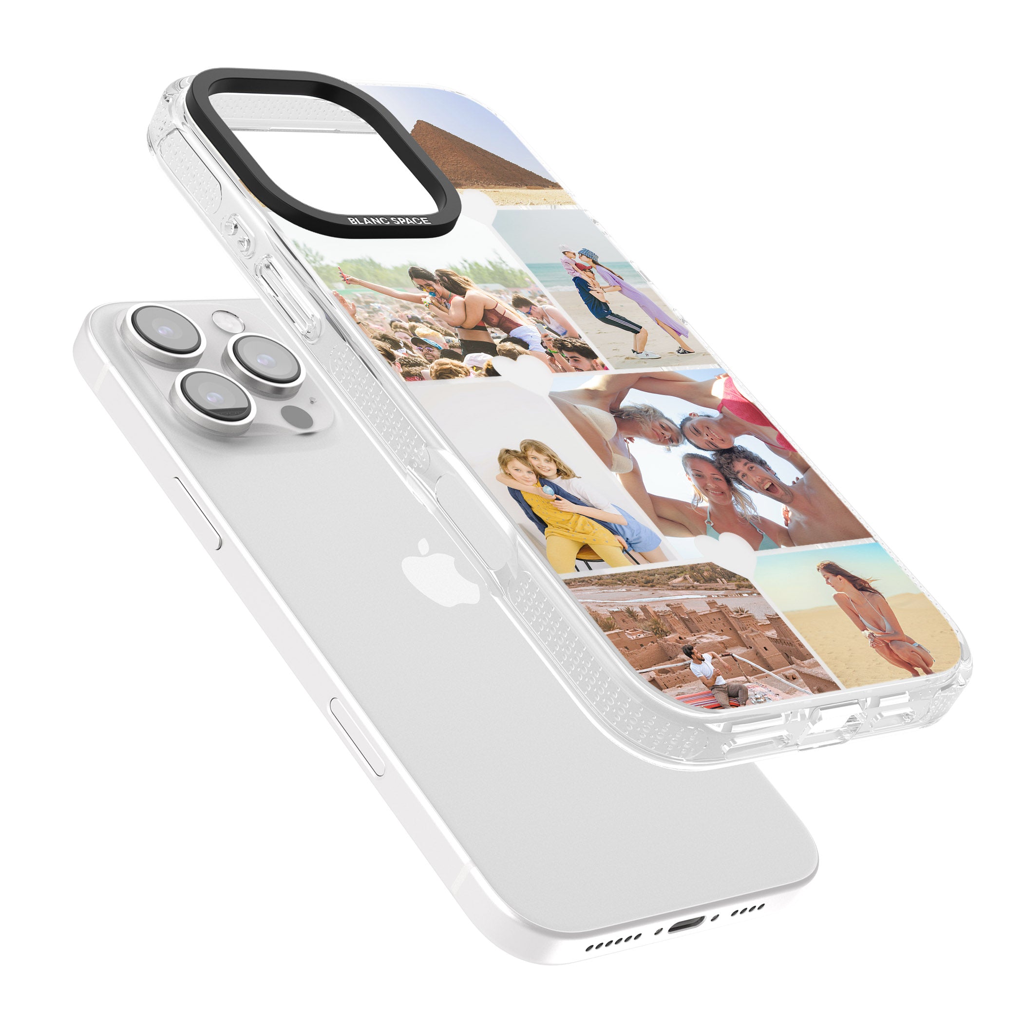 Personalised Heart Photo Grid iPhone 16 Pro Max / 16 Pro Clear Case Impact Air - Blanc Space