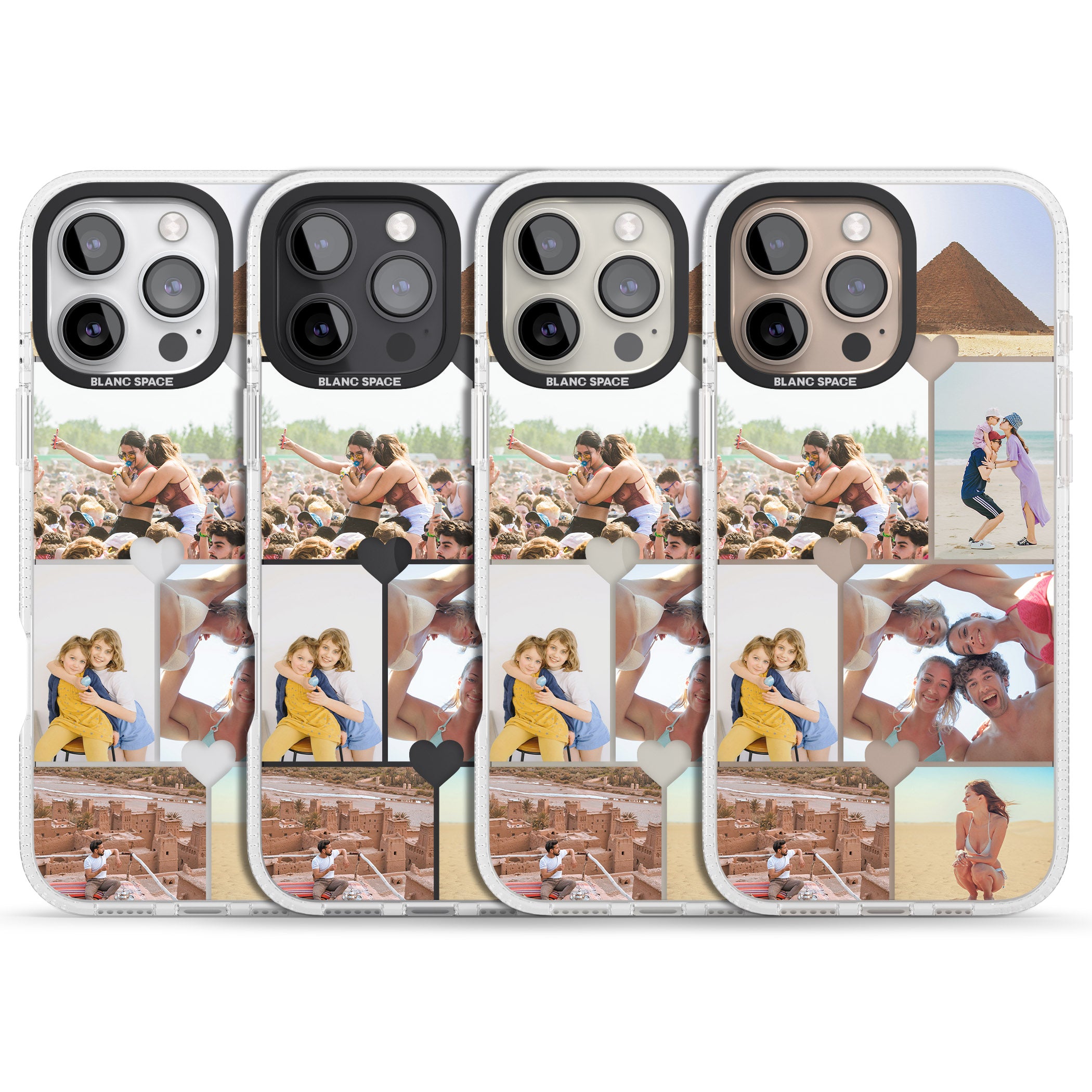 Personalised Heart Photo Grid iPhone 16 Pro Max / 16 Pro Clear Case Impact Air - Blanc Space