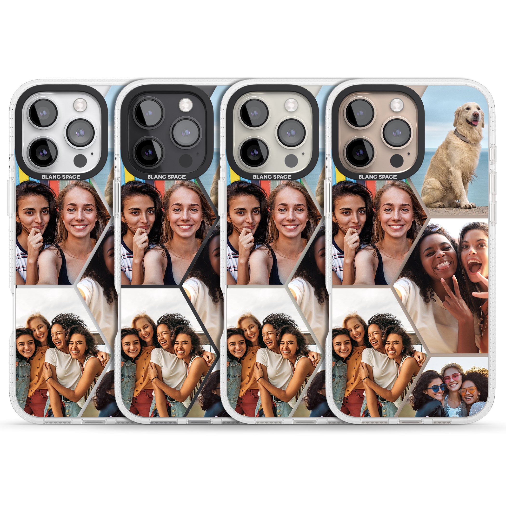 Personalised Beehive Photo Grid iPhone 16 Pro Max / 16 Pro Clear Case Impact Air - Blanc Space
