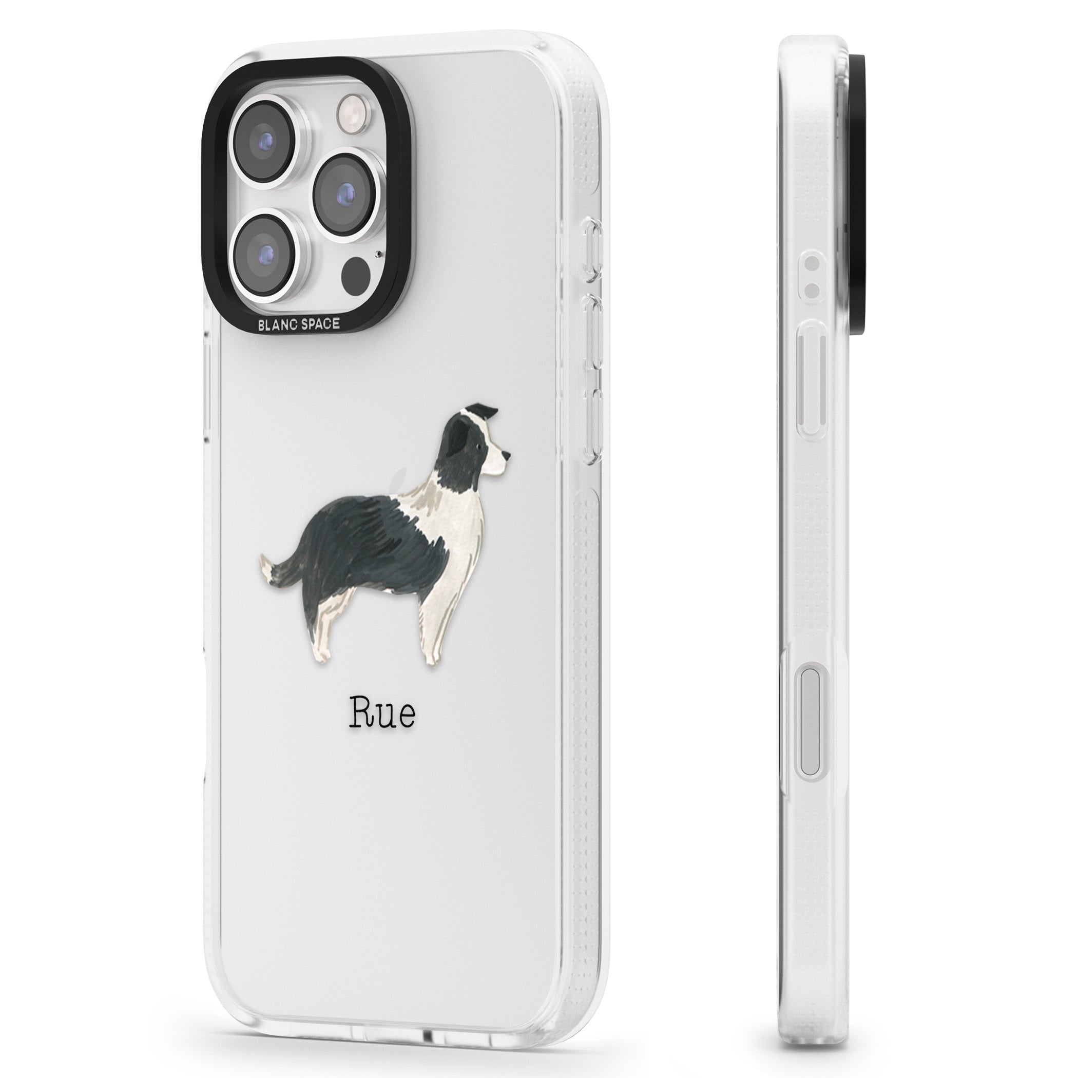 Personalised Border Collie iPhone 16 Pro Max / 16 Pro Clear Case Impact Air - Blanc Space