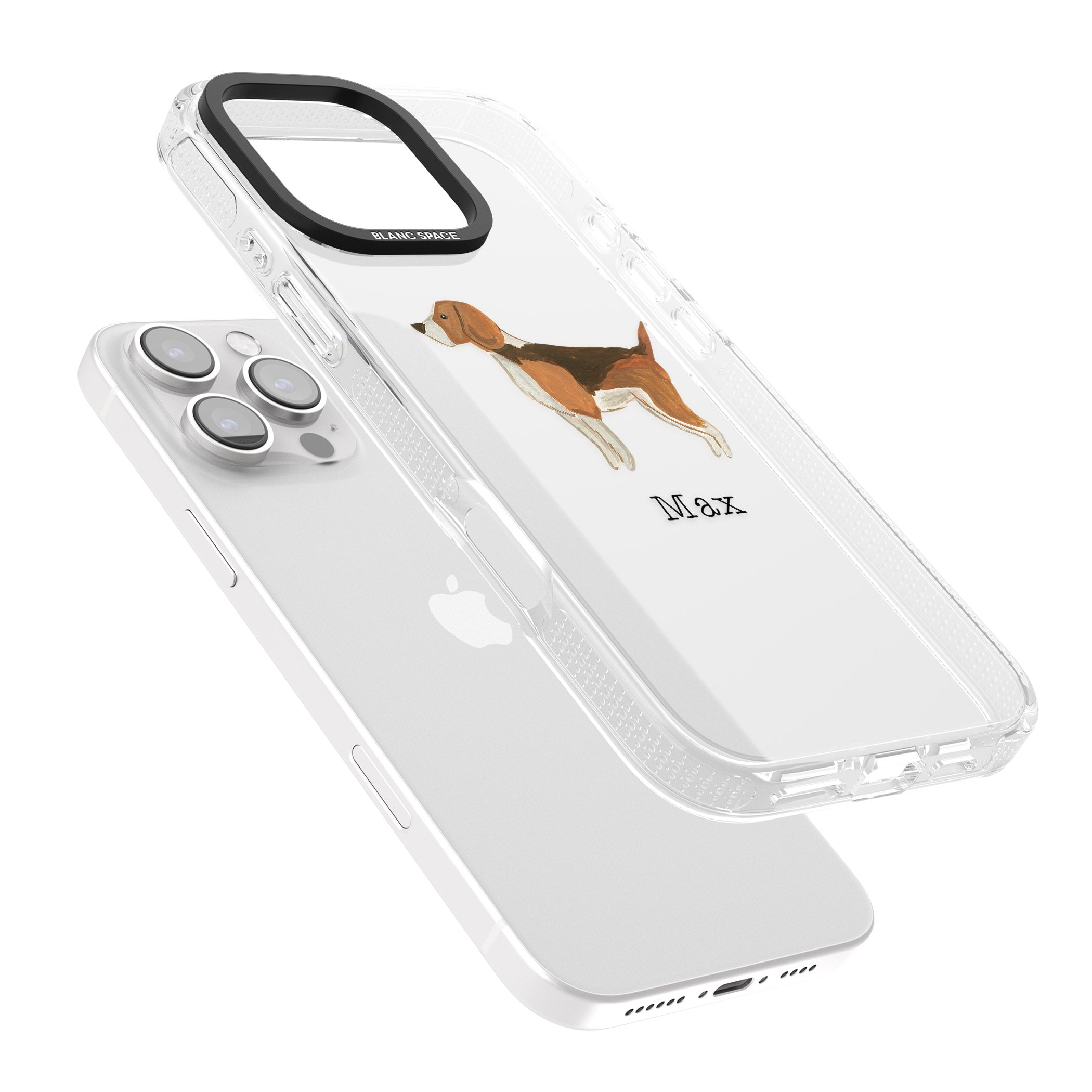 Personalised Hand Painted Beagle iPhone 16 Pro Max / 16 Pro Clear Case Impact Air - Blanc Space
