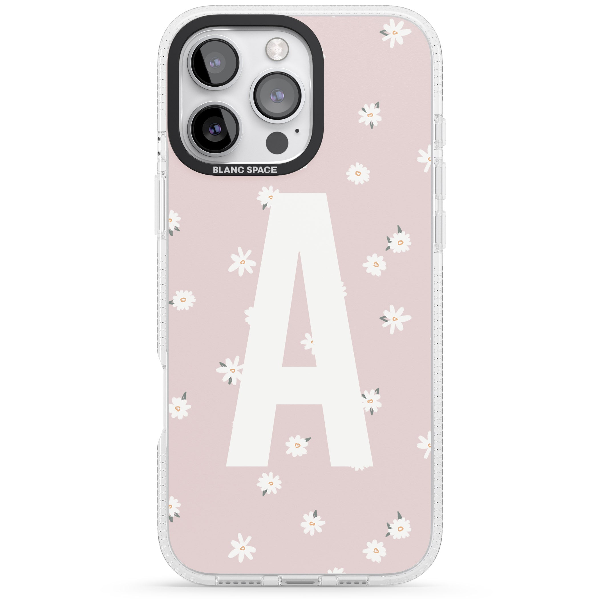 Personalised Pink Daisy Personalised iPhone 16 Pro Max / 16 Pro Clear Case Impact Air - Blanc Space