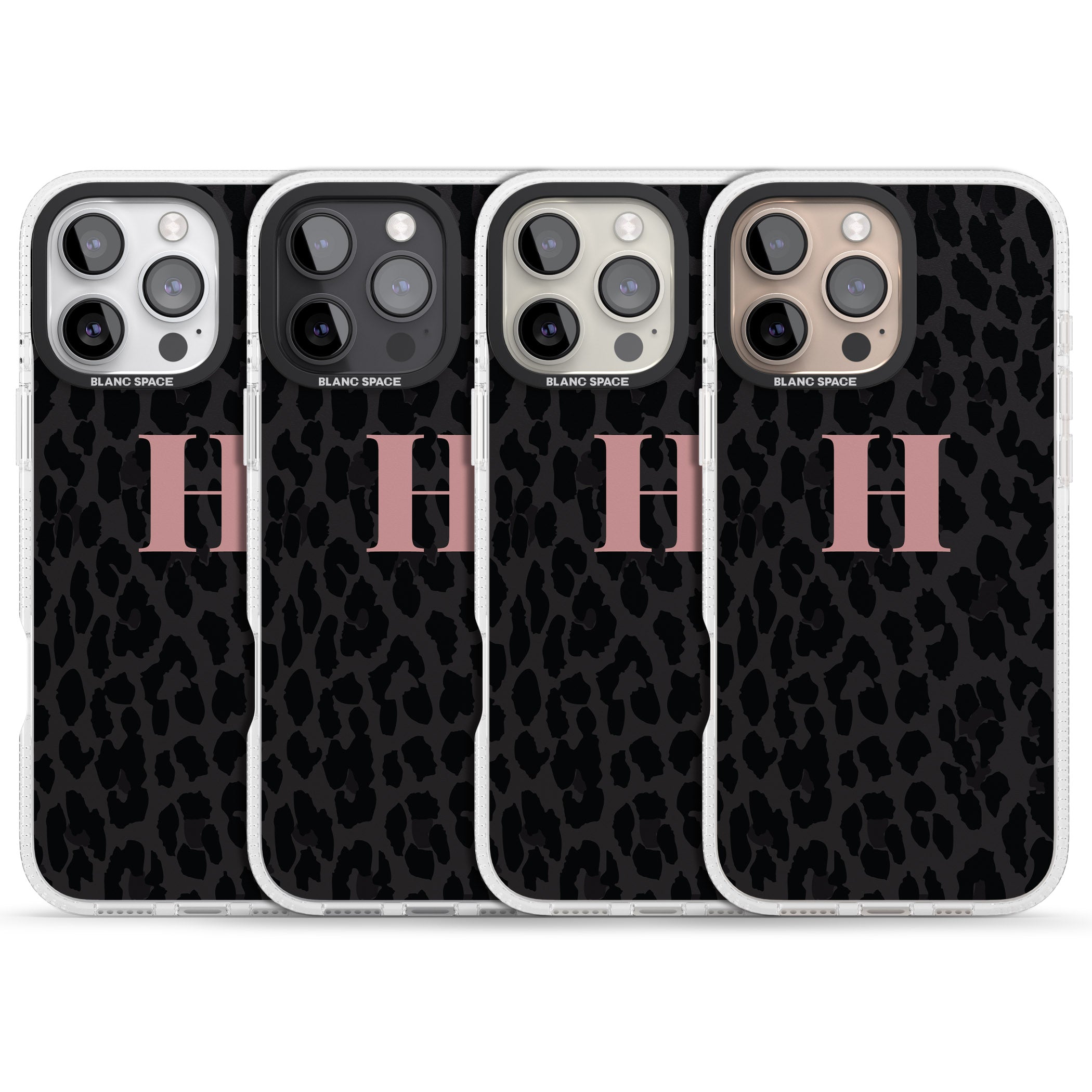Personalised Small Pink Leopard Monogram iPhone 16 Pro Max / 16 Pro Clear Case Impact Air - Blanc Space