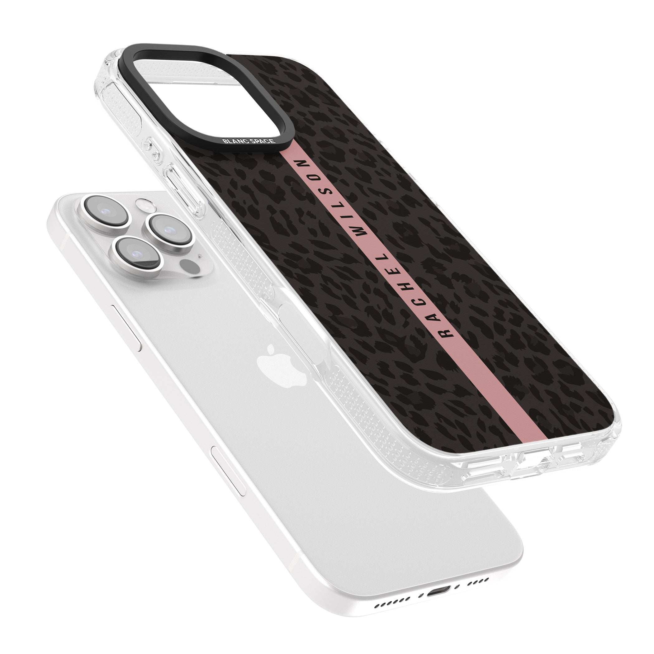 Personalised Pink Stripe Leopard Pattern iPhone 16 Pro Max / 16 Pro Clear Case Impact Air - Blanc Space