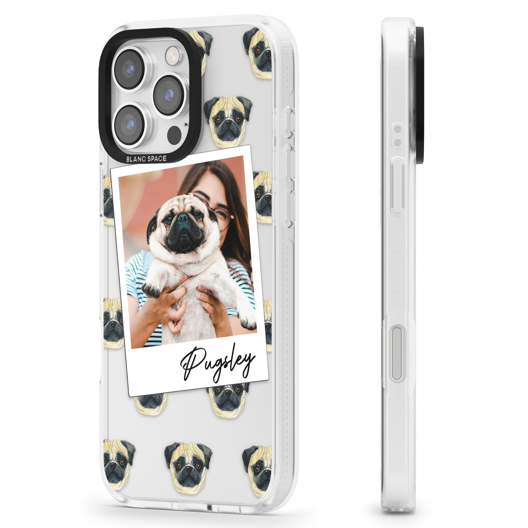 Personalised Pug - Dog Photo iPhone 16 Pro Max / 16 Pro Clear Case Impact Air - Blanc Space