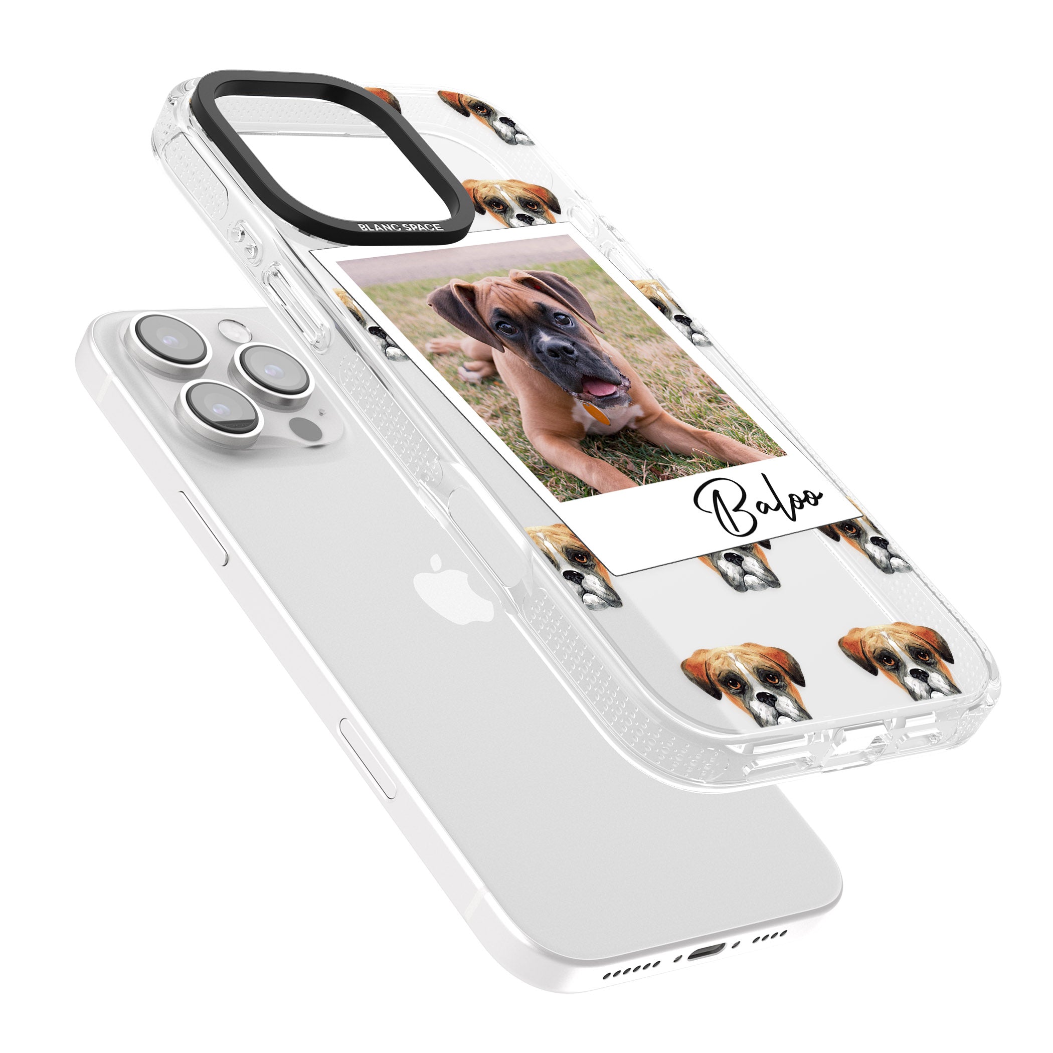 Personalised Boxer - Dog Photo iPhone 16 Pro Max / 16 Pro Clear Case Impact Air - Blanc Space