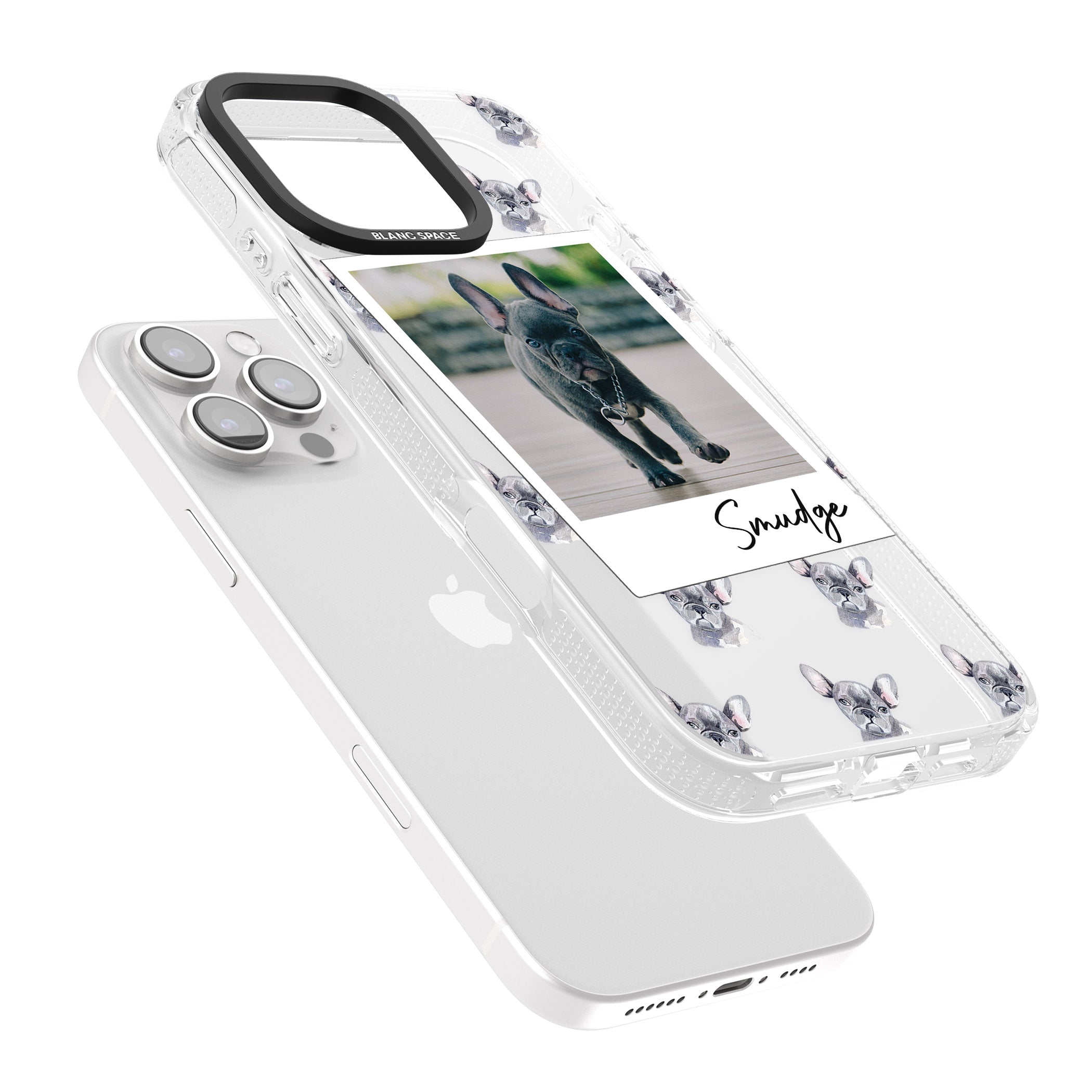 Personalised French Bulldog, Grey - Dog Photo iPhone 16 Pro Max / 16 Pro Clear Case Impact Air - Blanc Space