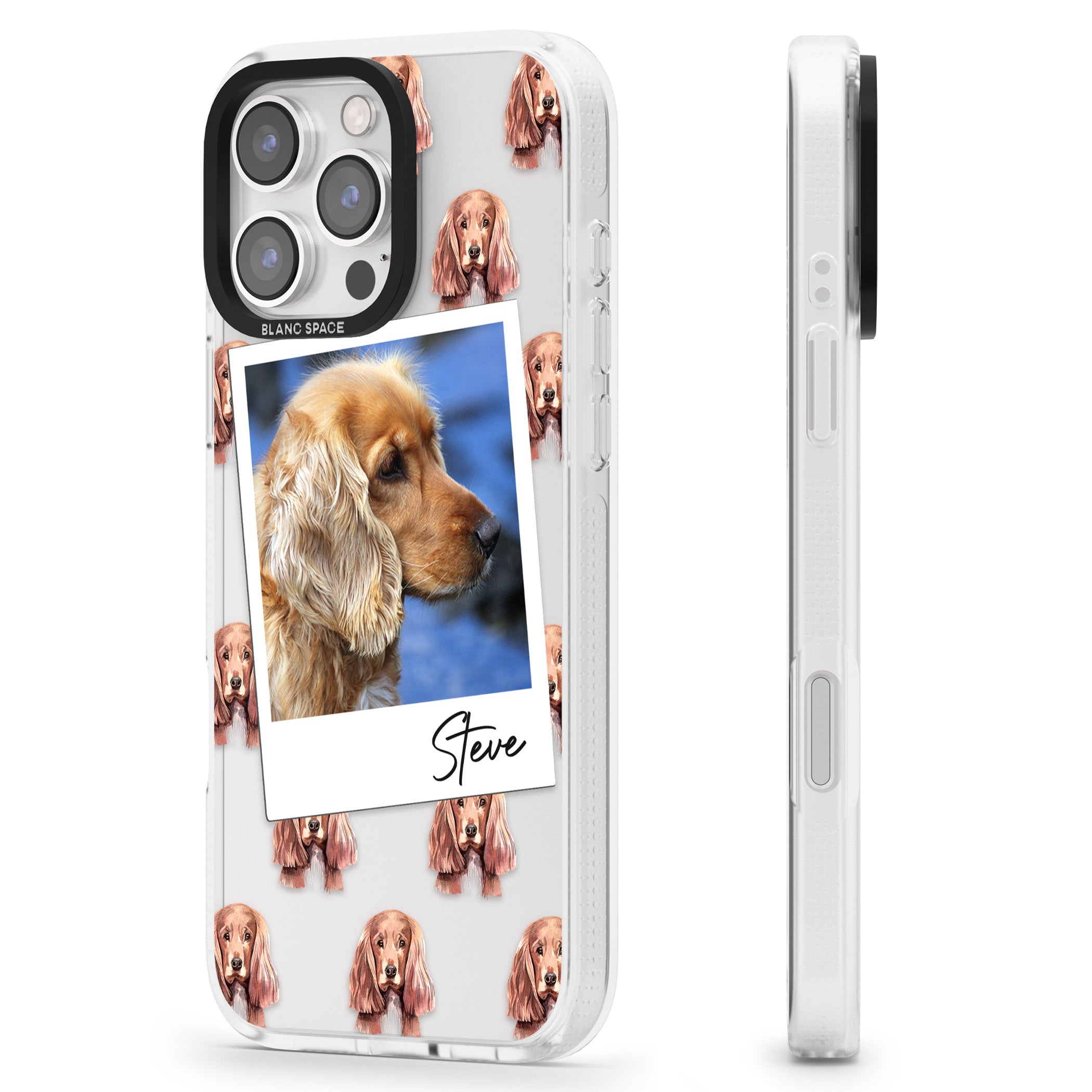 Personalised Cocker Spaniel - Dog Photo iPhone 16 Pro Max / 16 Pro Clear Case Impact Air - Blanc Space