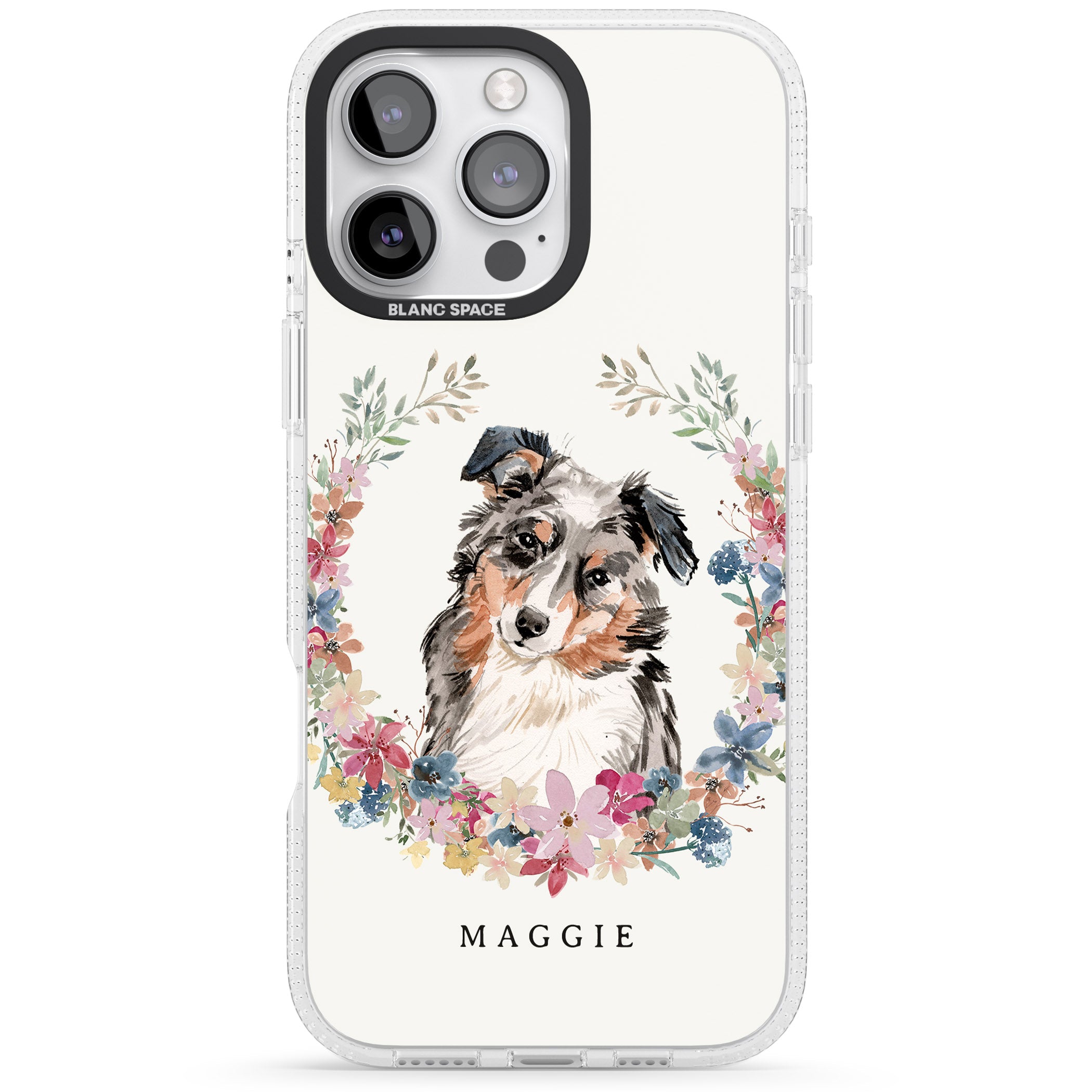 Personalised Australian Shepherd Watercolour Dog Portrait iPhone 16 Pro Max / 16 Pro Clear Case Impact Air - Blanc Space