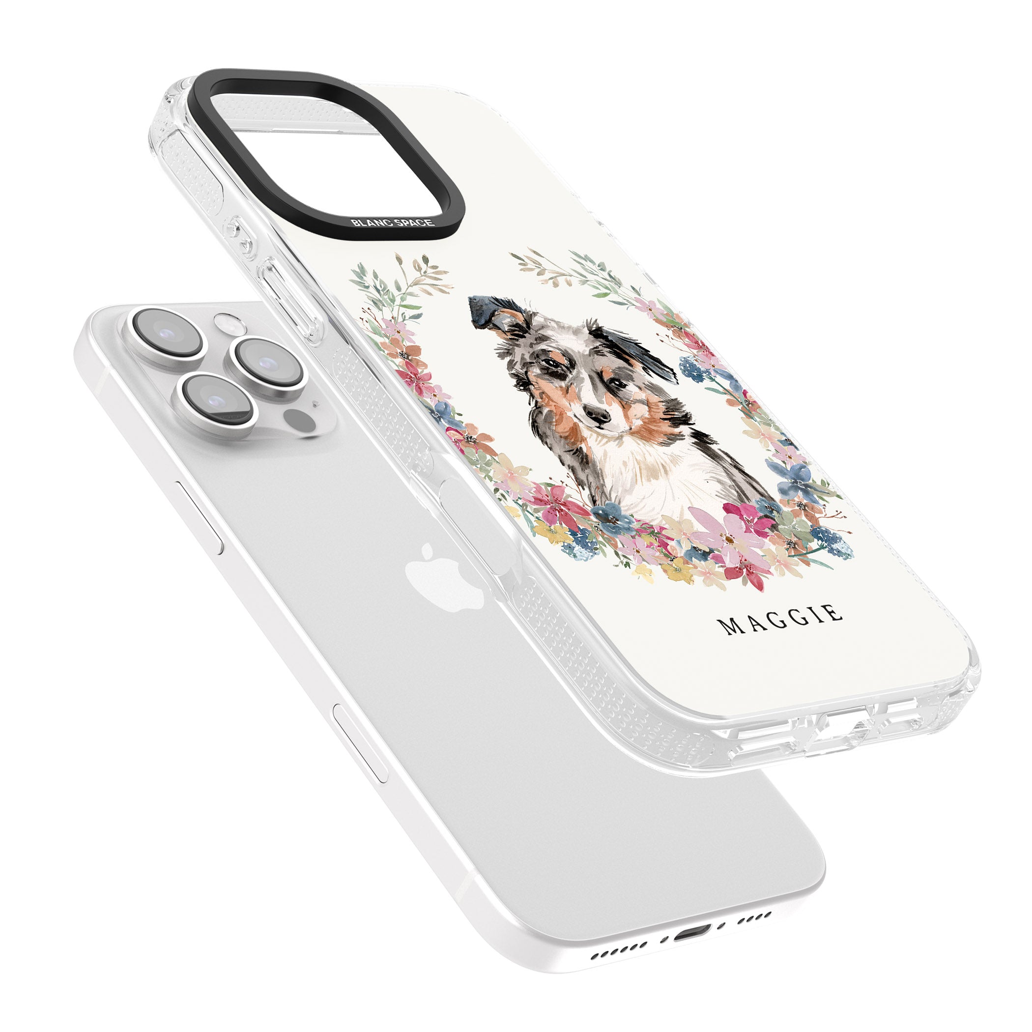 Personalised Australian Shepherd Watercolour Dog Portrait iPhone 16 Pro Max / 16 Pro Clear Case Impact Air - Blanc Space