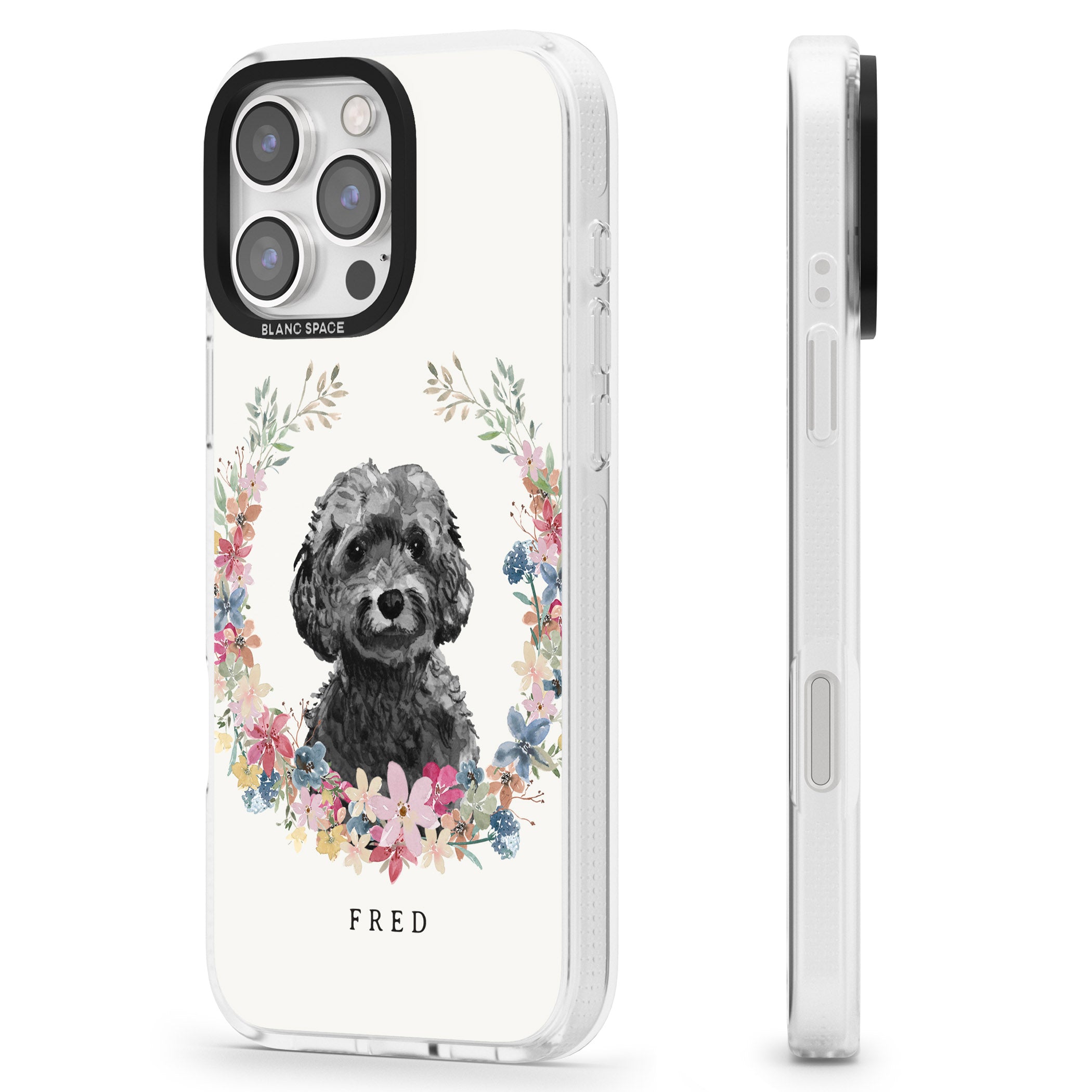 Personalised Black Cockapoo - Watercolour Dog Portrait iPhone 16 Pro Max / 16 Pro Clear Case Impact Air - Blanc Space