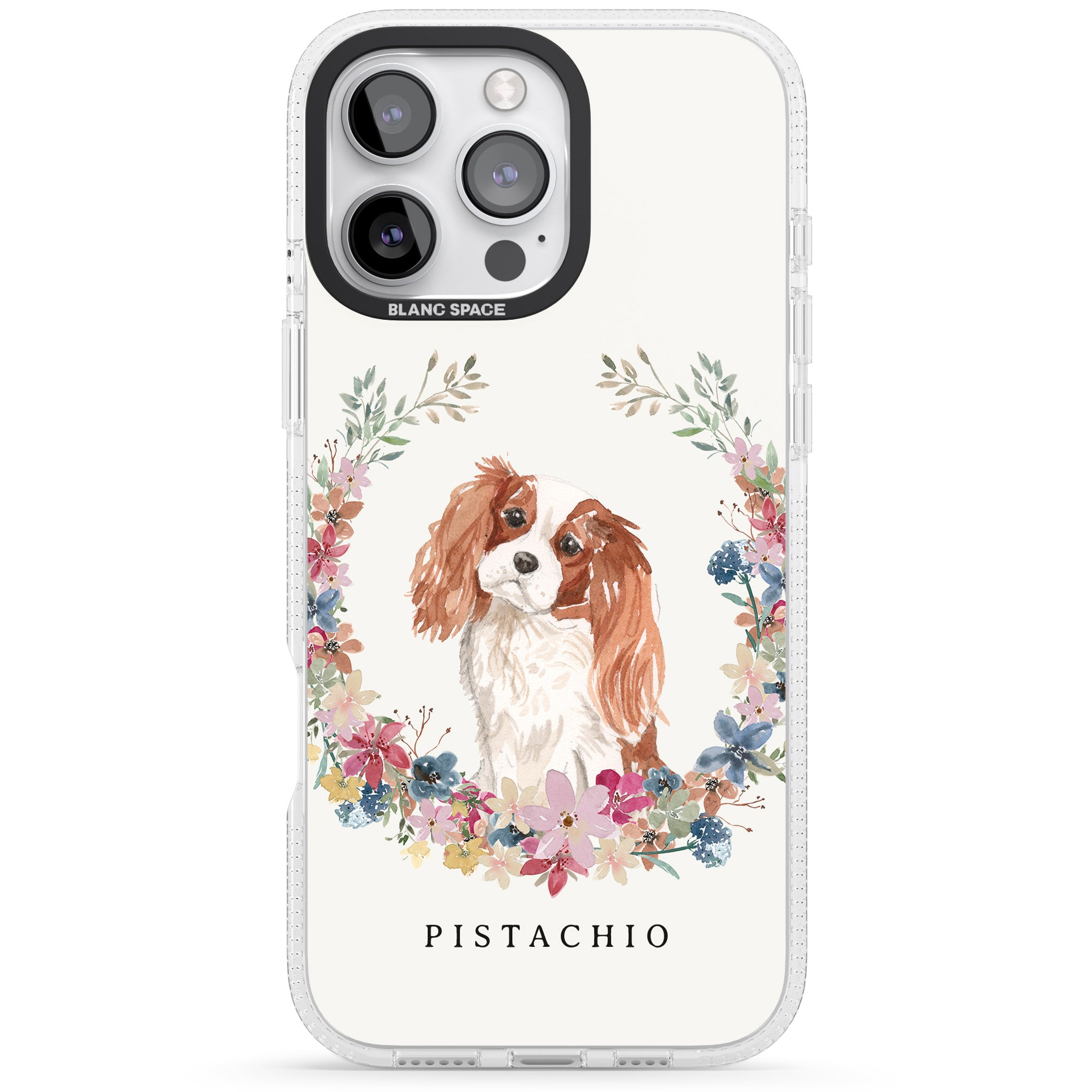 Personalised Cavalier King Charles Portrait Spaniel iPhone 16 Pro Max / 16 Pro Clear Case Impact Air - Blanc Space