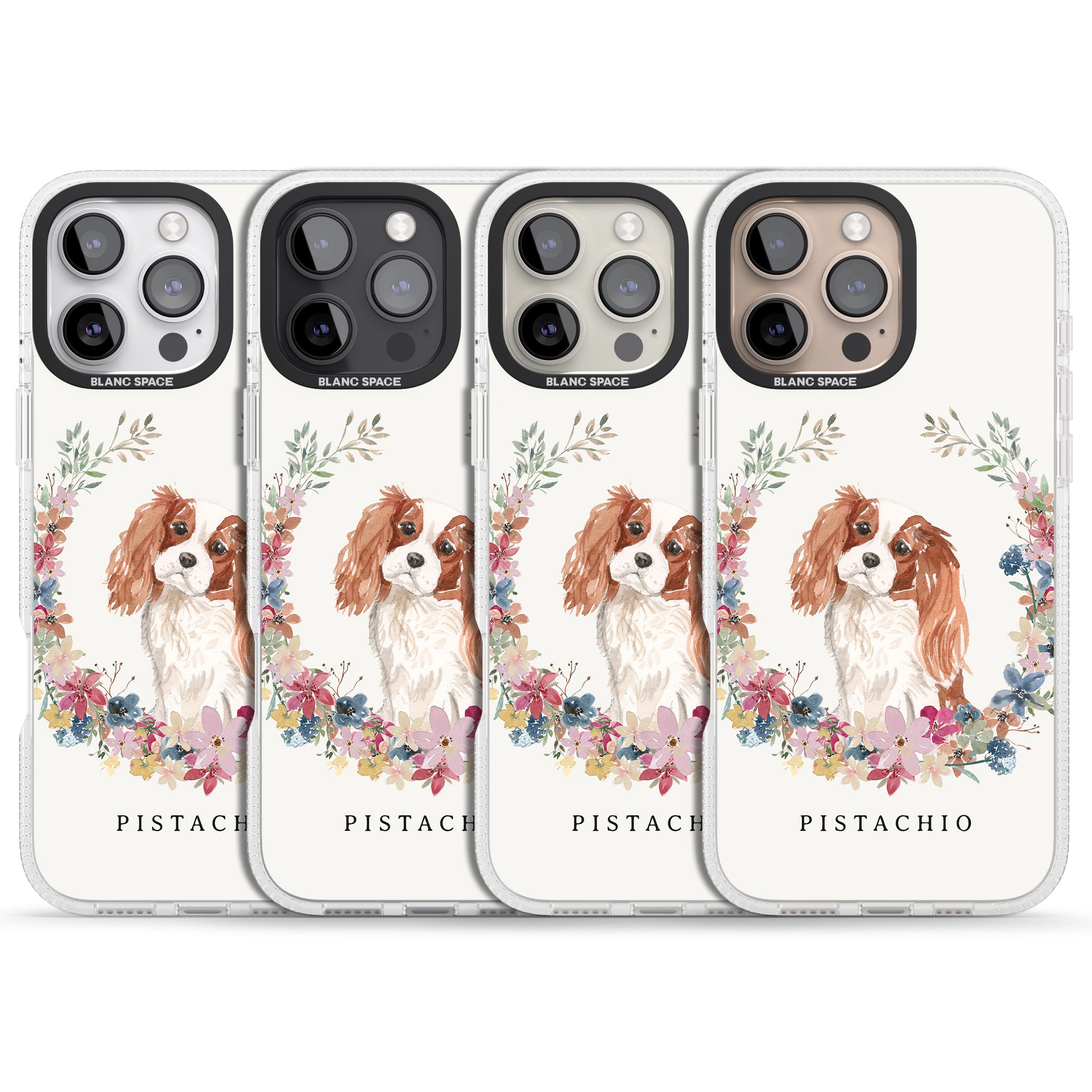 Personalised Cavalier King Charles Portrait Spaniel iPhone 16 Pro Max / 16 Pro Clear Case Impact Air - Blanc Space