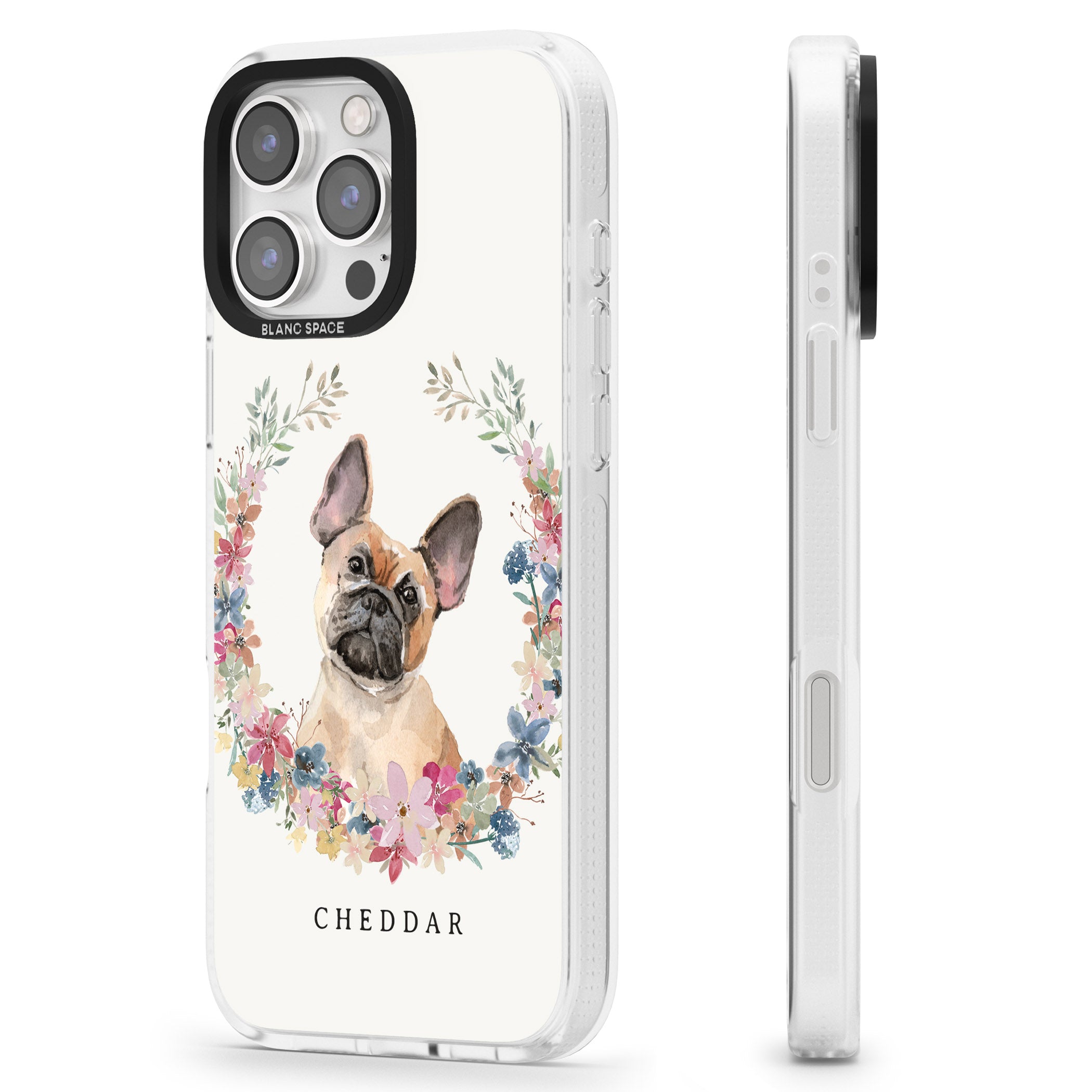 Personalised Tan French Bulldog Watercolour Dog Portrait iPhone 16 Pro Max / 16 Pro Clear Case Impact Air - Blanc Space