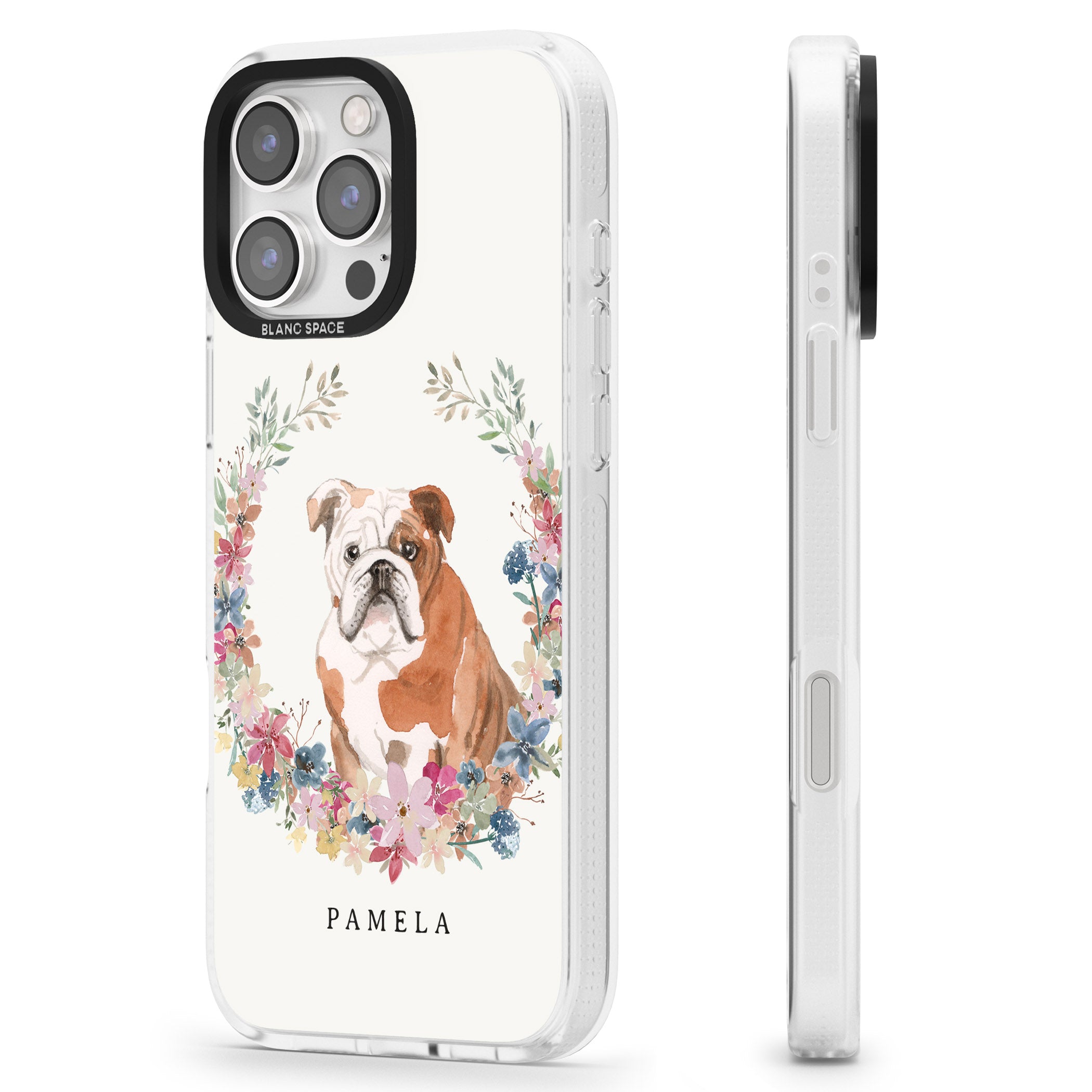 Personalised English Bulldog - Watercolour Dog Portrait iPhone 16 Pro Max / 16 Pro Clear Case Impact Air - Blanc Space
