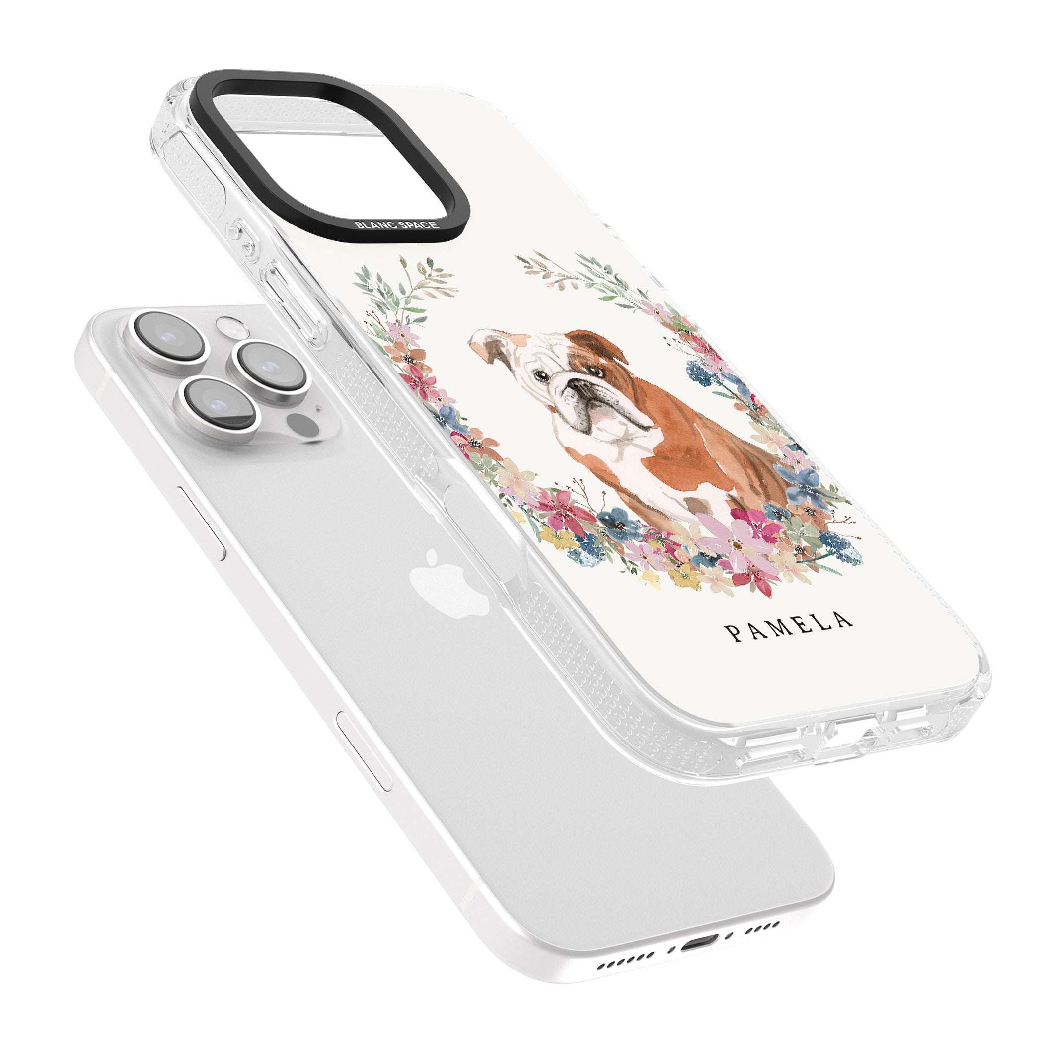 Personalised English Bulldog - Watercolour Dog Portrait iPhone 16 Pro Max / 16 Pro Clear Case Impact Air - Blanc Space