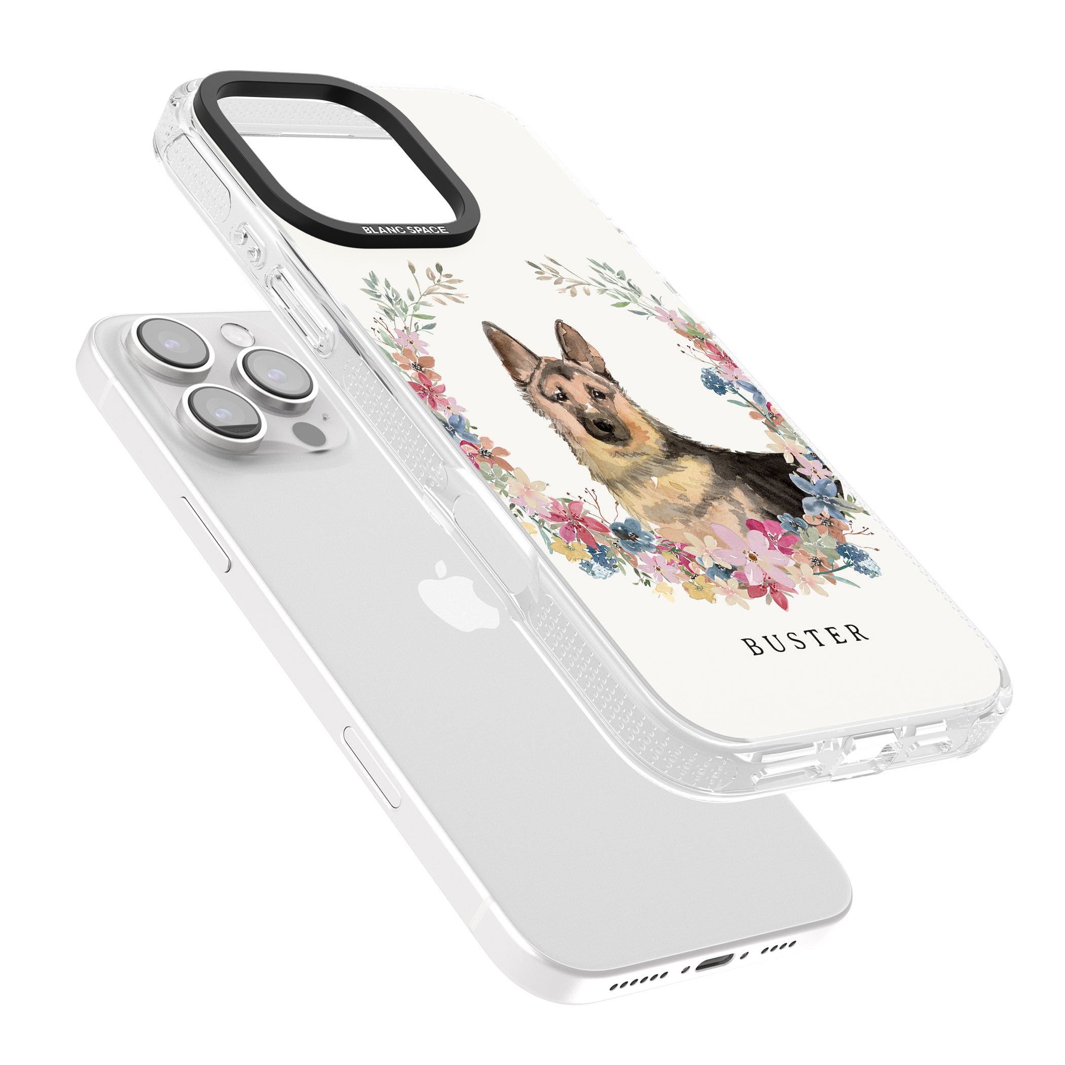 Personalised German Shepherd - Watercolour Dog Portrait iPhone 16 Pro Max / 16 Pro Clear Case Impact Air - Blanc Space