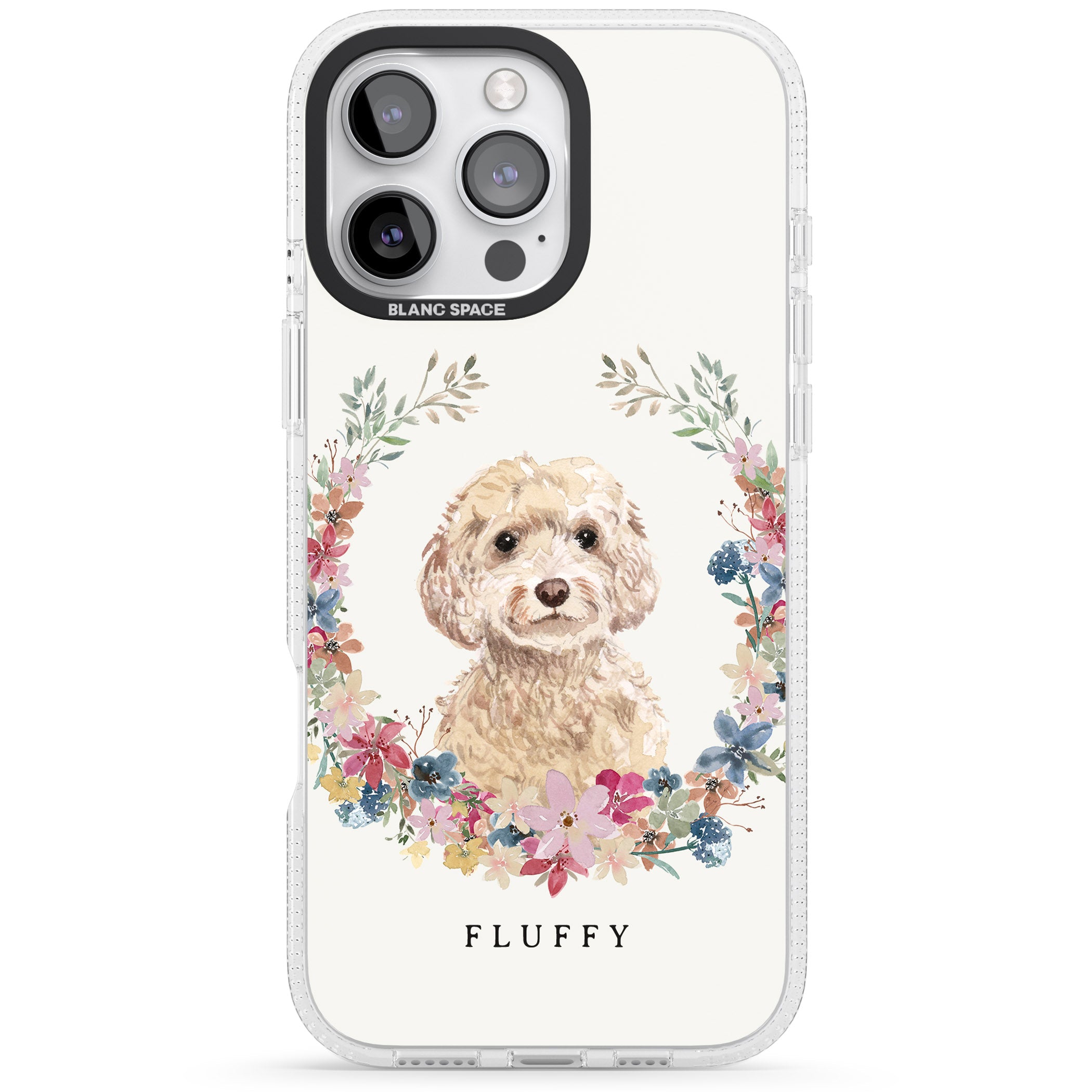 Personalised Champagne Cockapoo - Watercolour Dog Portrait iPhone 16 Pro Max / 16 Pro Clear Case Impact Air - Blanc Space