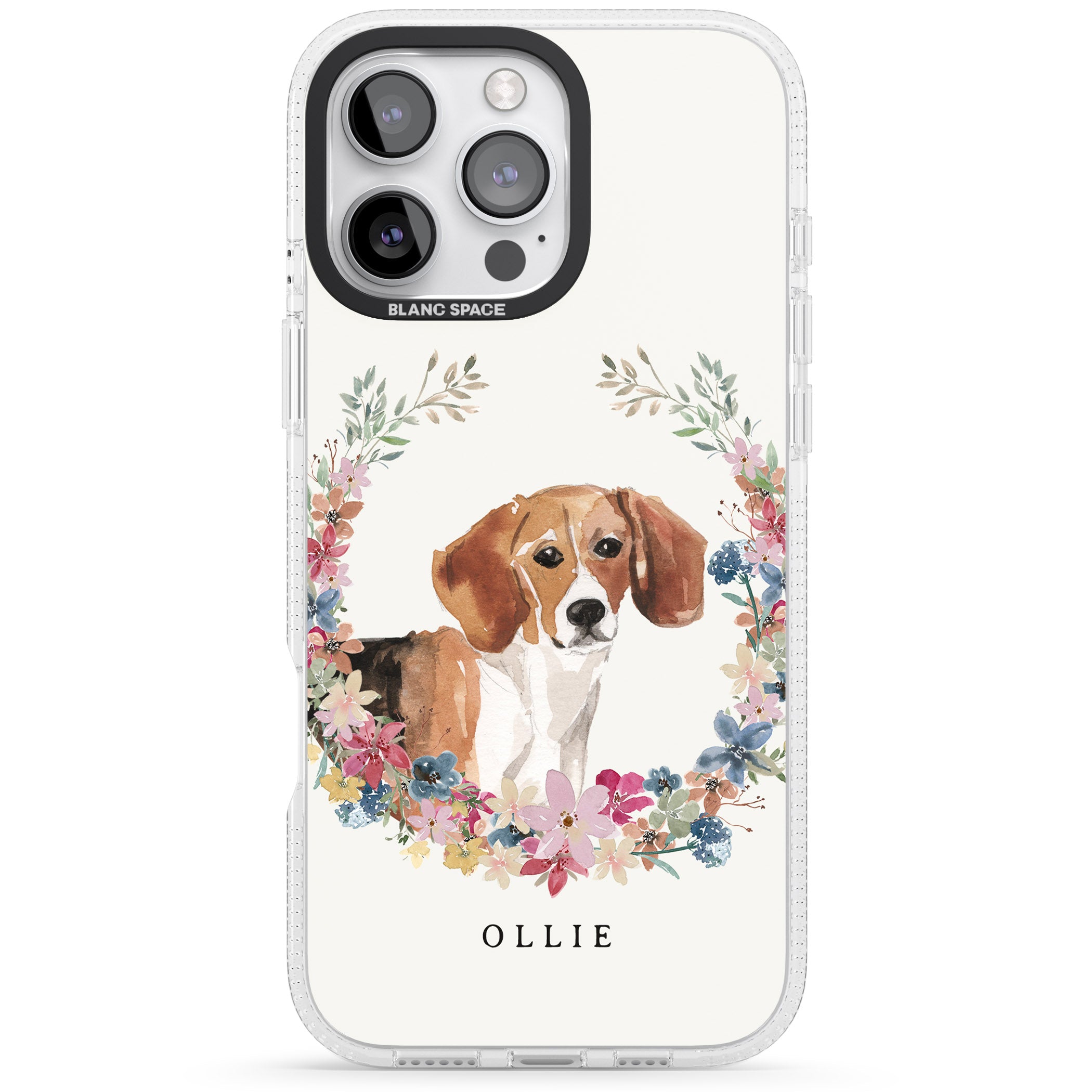 Personalised Beagle - Watercolour Dog Portrait iPhone 16 Pro Max / 16 Pro Clear Case Impact Air - Blanc Space