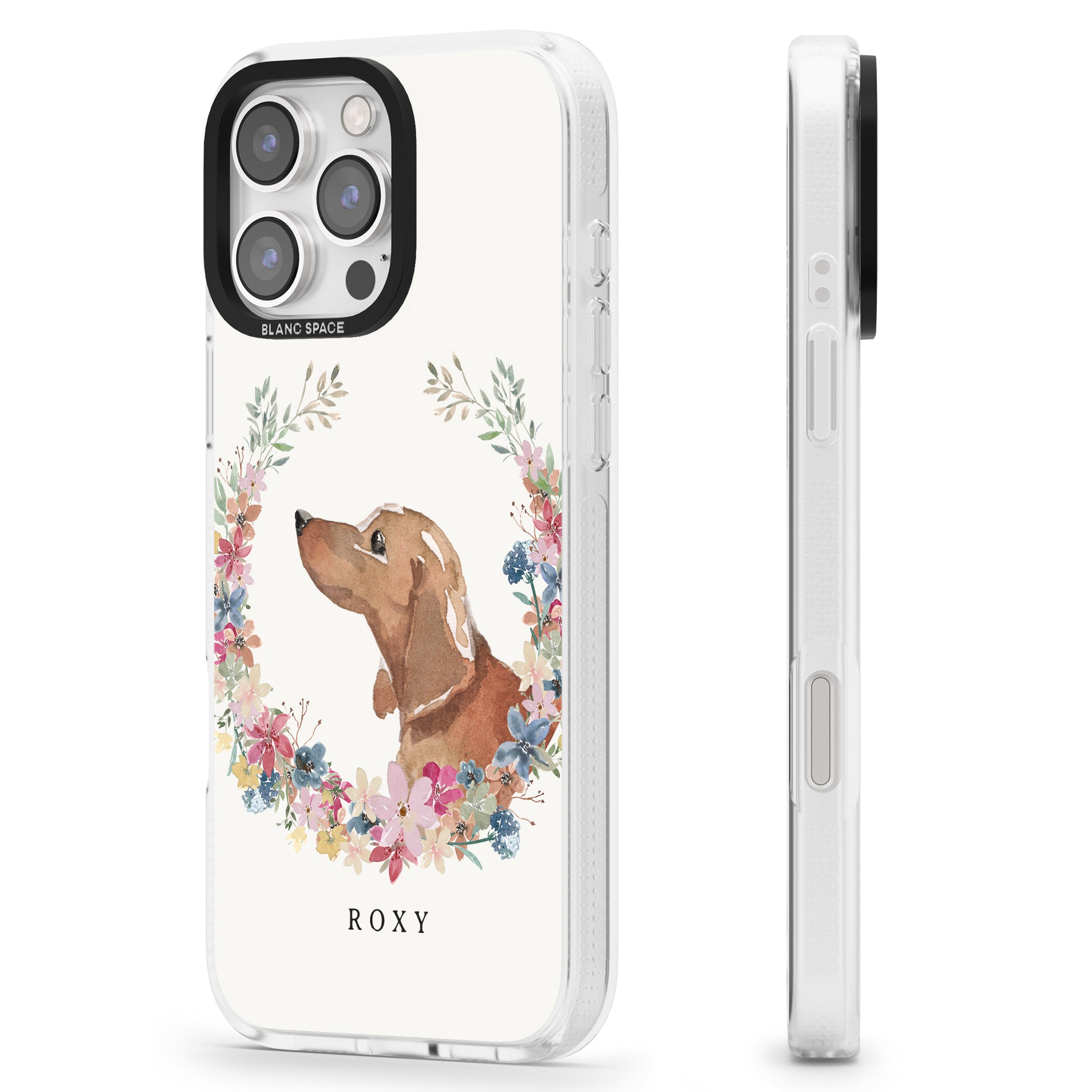 Personalised Tan Dachshund - Watercolour Dog Portrait iPhone 16 Pro Max / 16 Pro Clear Case Impact Air - Blanc Space