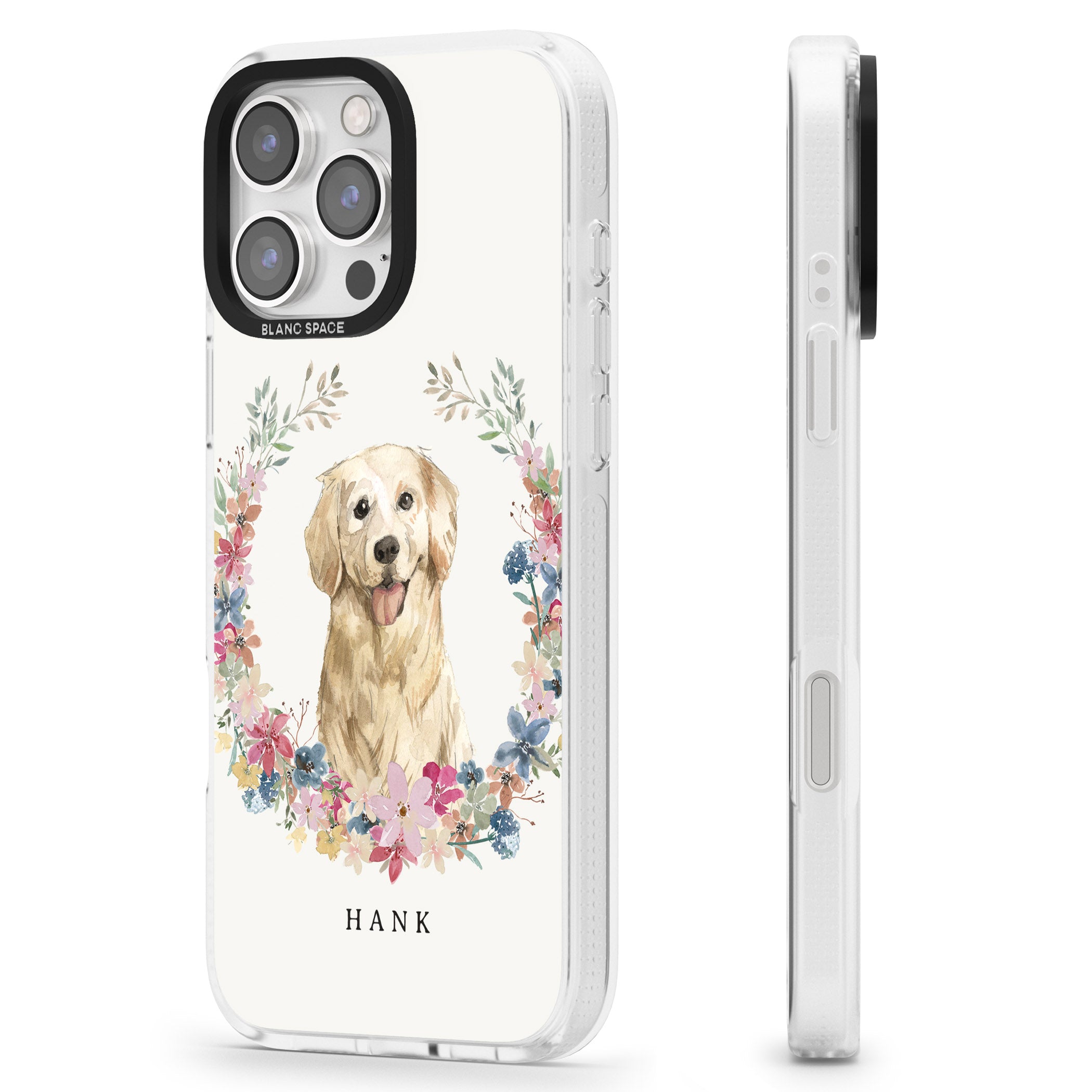 Personalised Golden Retriever - Watercolour Dog Portrait iPhone 16 Pro Max / 16 Pro Clear Case Impact Air - Blanc Space