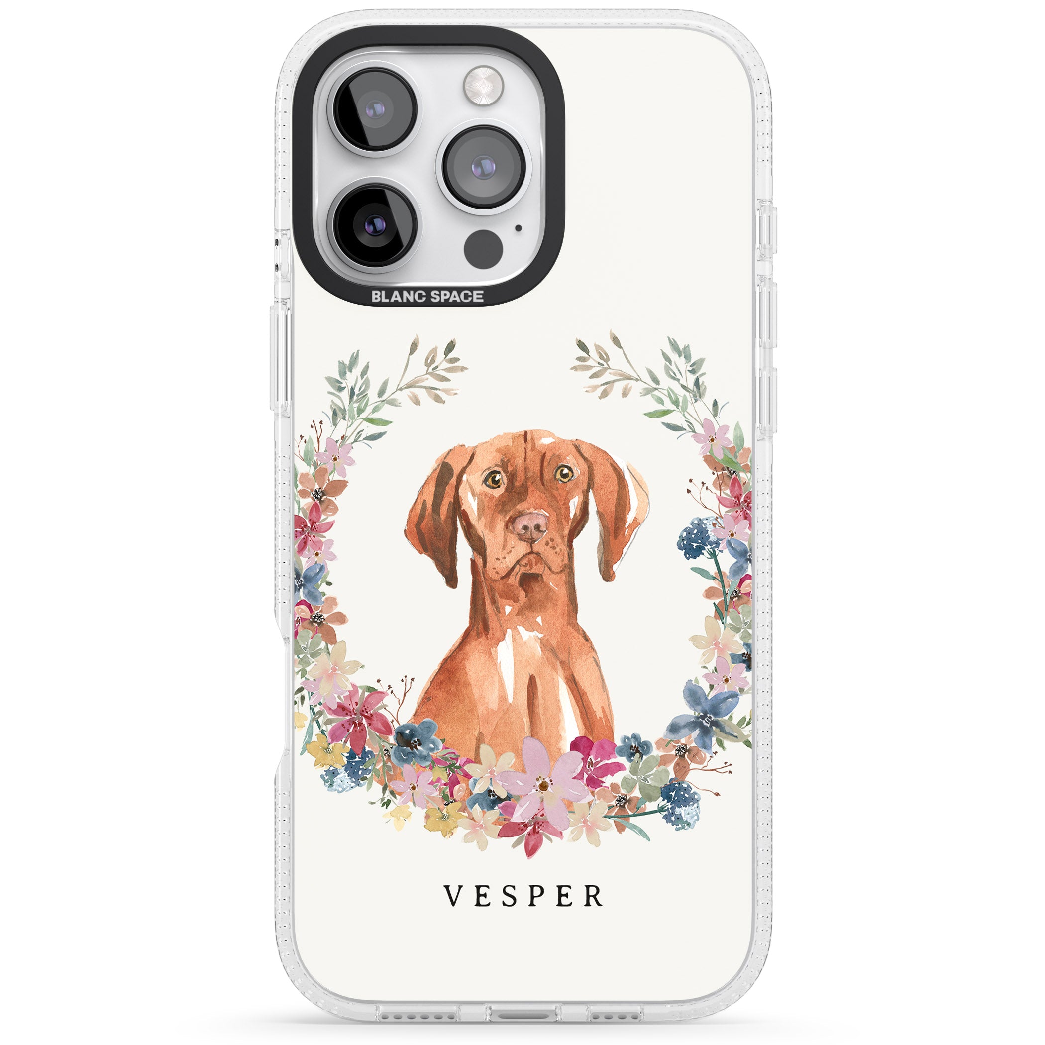 Personalised Hungarian Vizsla - Watercolour Dog Portrait iPhone 16 Pro Max / 16 Pro Clear Case Impact Air - Blanc Space
