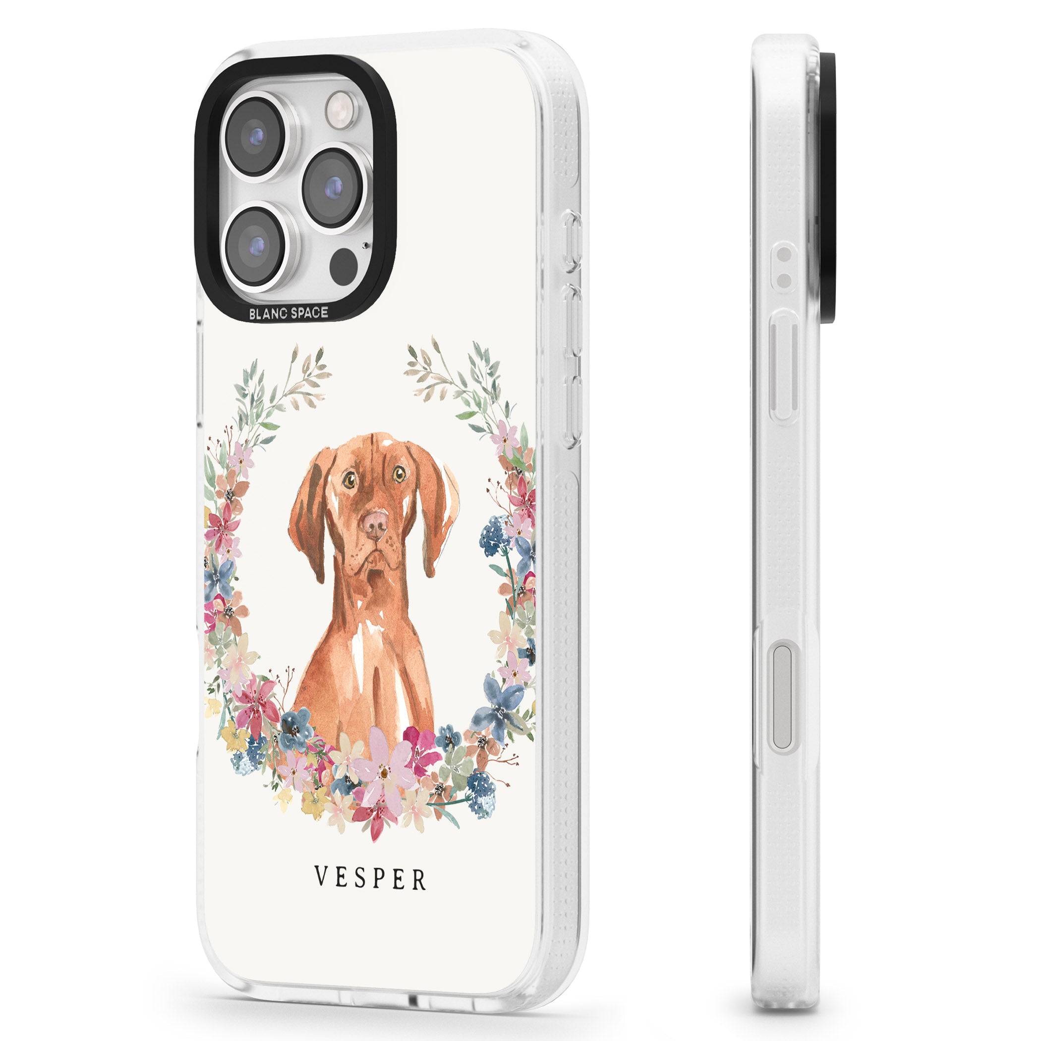 Personalised Hungarian Vizsla - Watercolour Dog Portrait iPhone 16 Pro Max / 16 Pro Clear Case Impact Air - Blanc Space