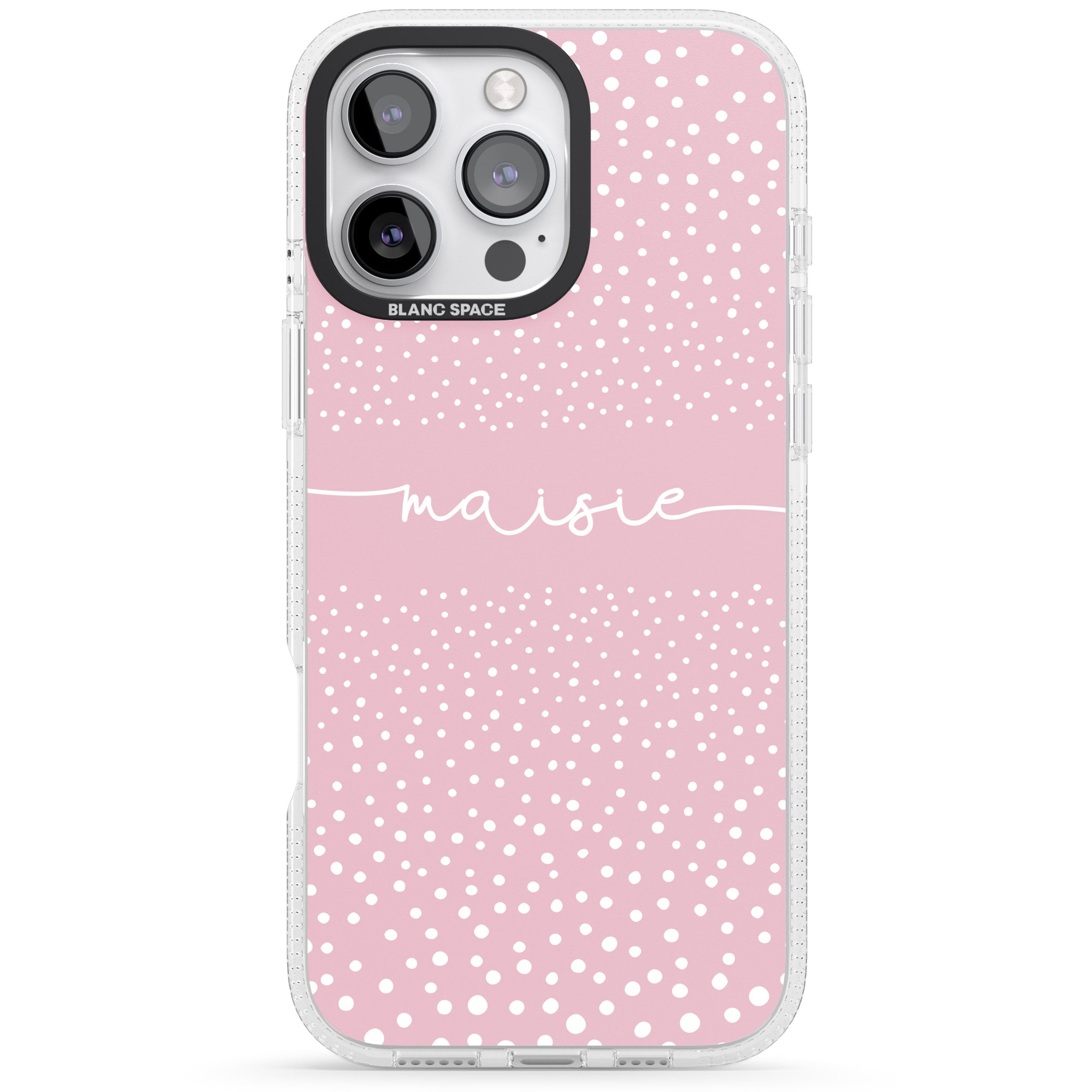 Personalised Pink Dots iPhone 16 Pro Max / 16 Pro Clear Case Impact Air - Blanc Space