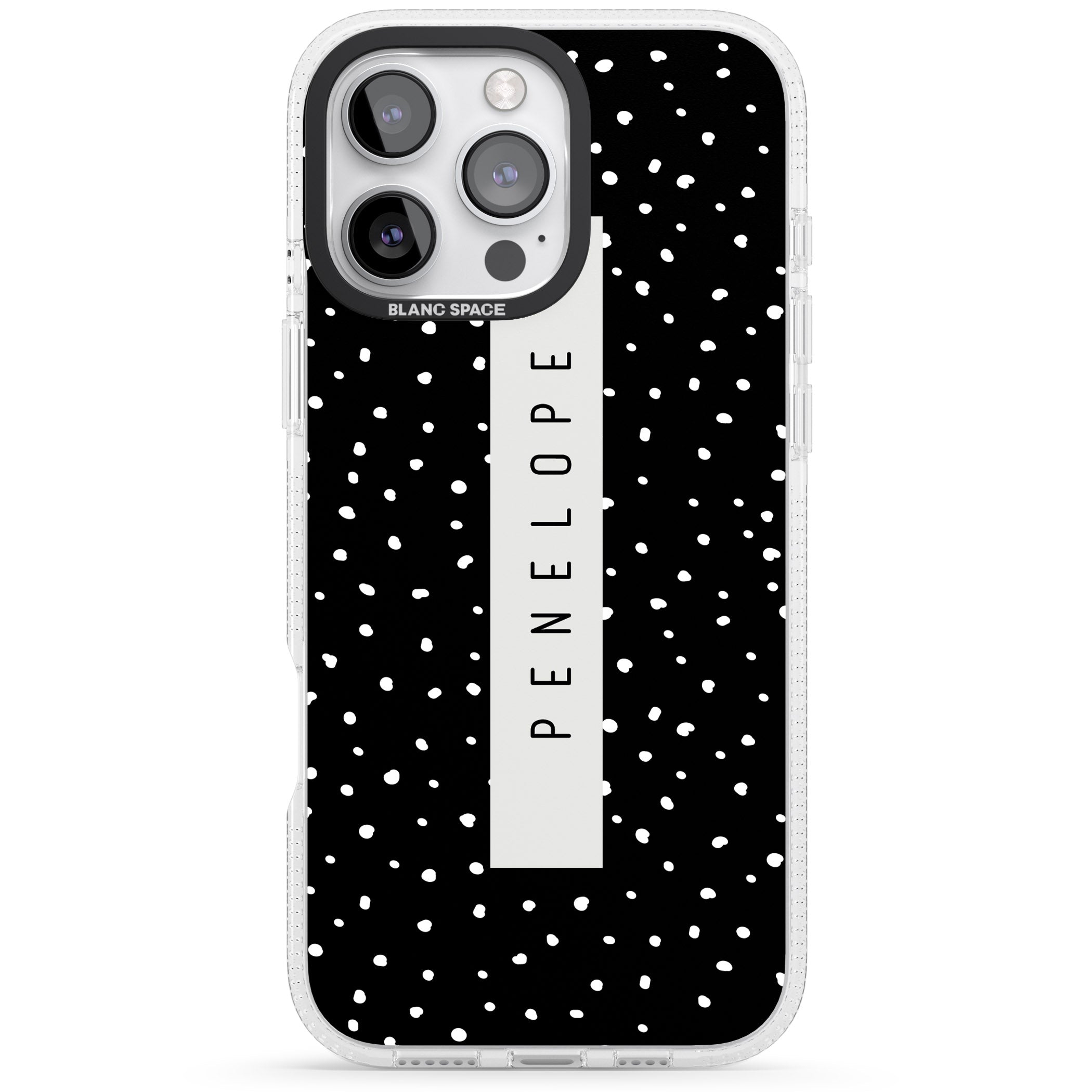 Personalised Black Dots iPhone 16 Pro Max / 16 Pro Clear Case Impact Air - Blanc Space