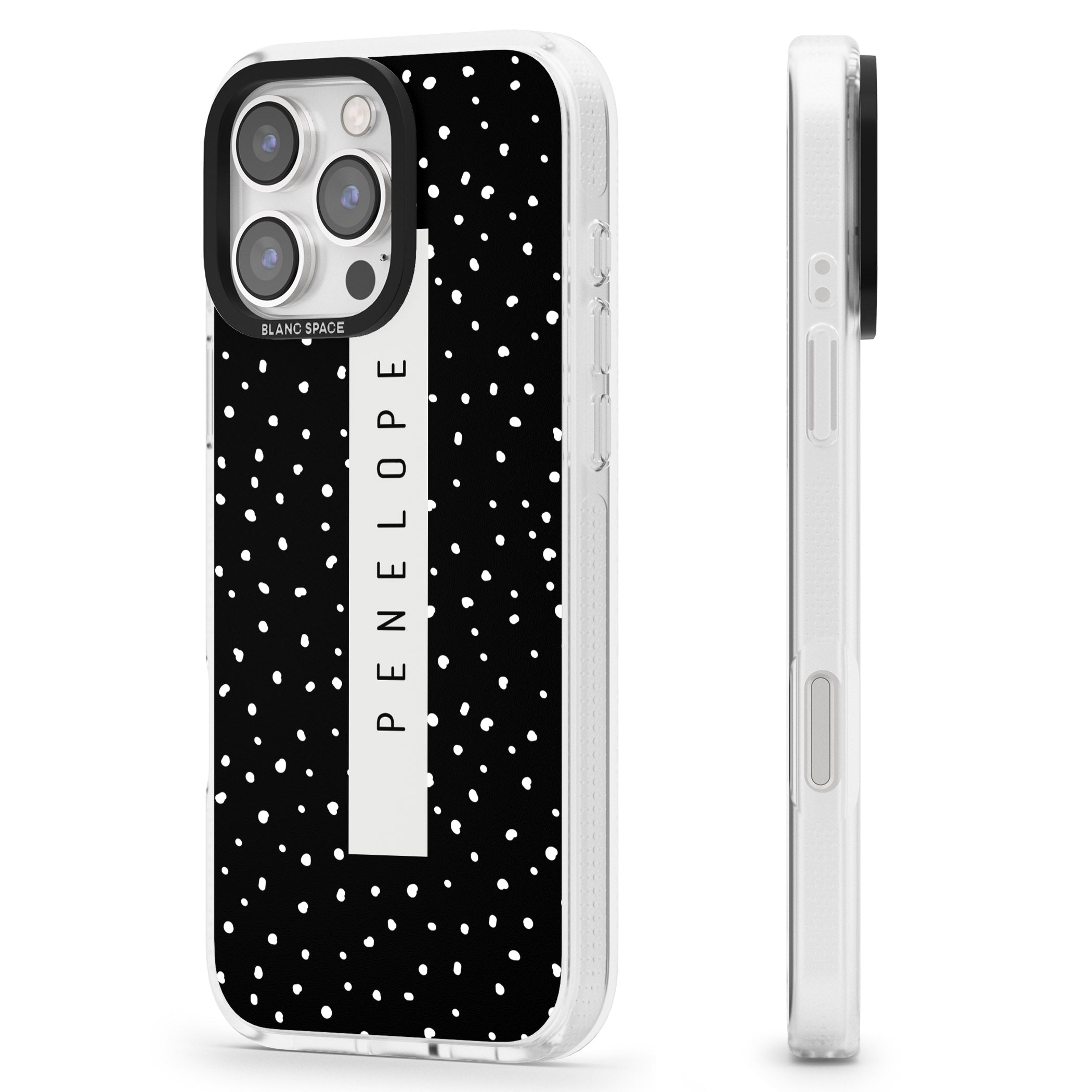 Personalised Black Dots iPhone 16 Pro Max / 16 Pro Clear Case Impact Air - Blanc Space