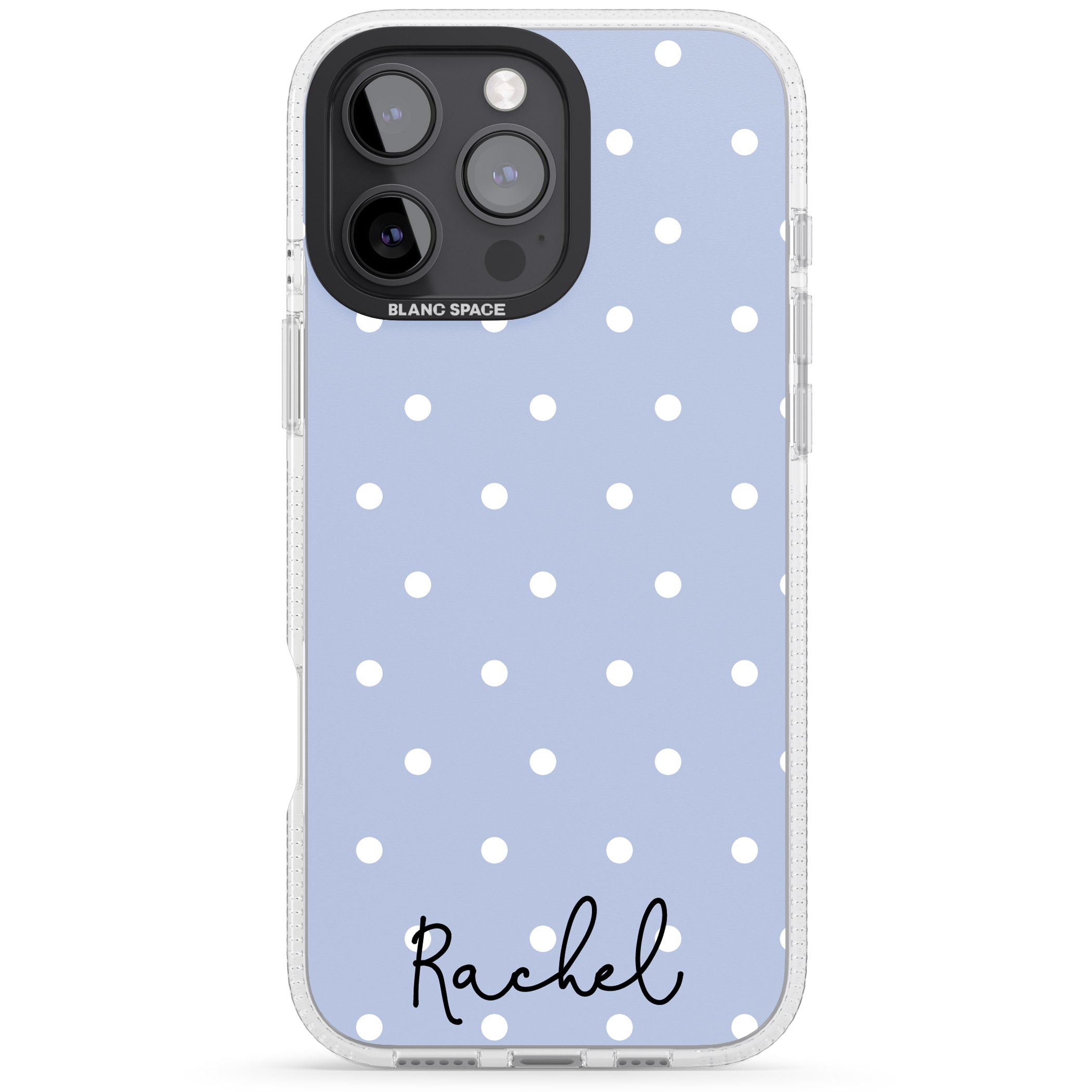 Personalised Simple Light Blue Dots iPhone 16 Pro Max / 16 Pro Clear Case Impact Air - Blanc Space