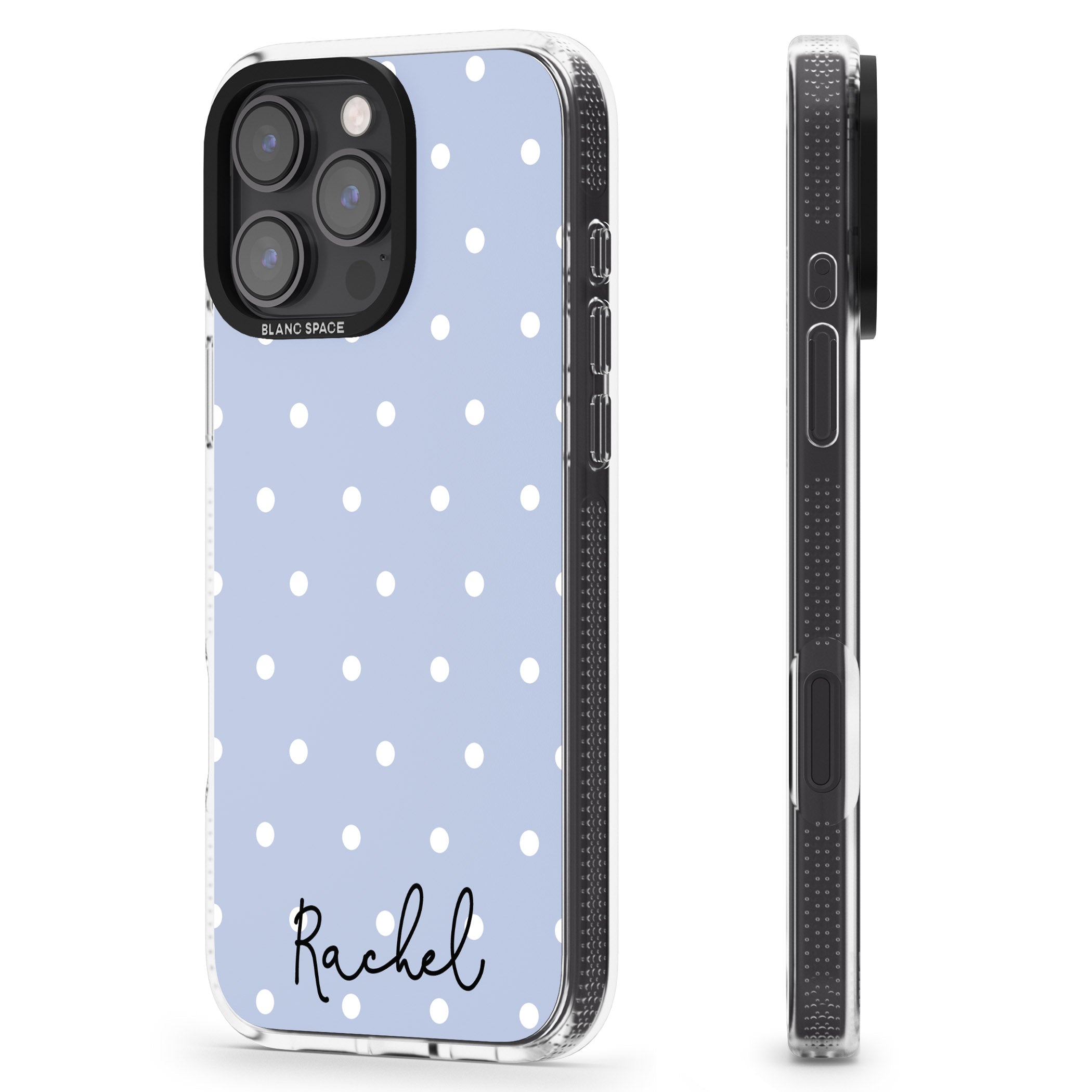 Personalised Simple Light Blue Dots iPhone 16 Pro Max / 16 Pro Clear Case Impact Air - Blanc Space