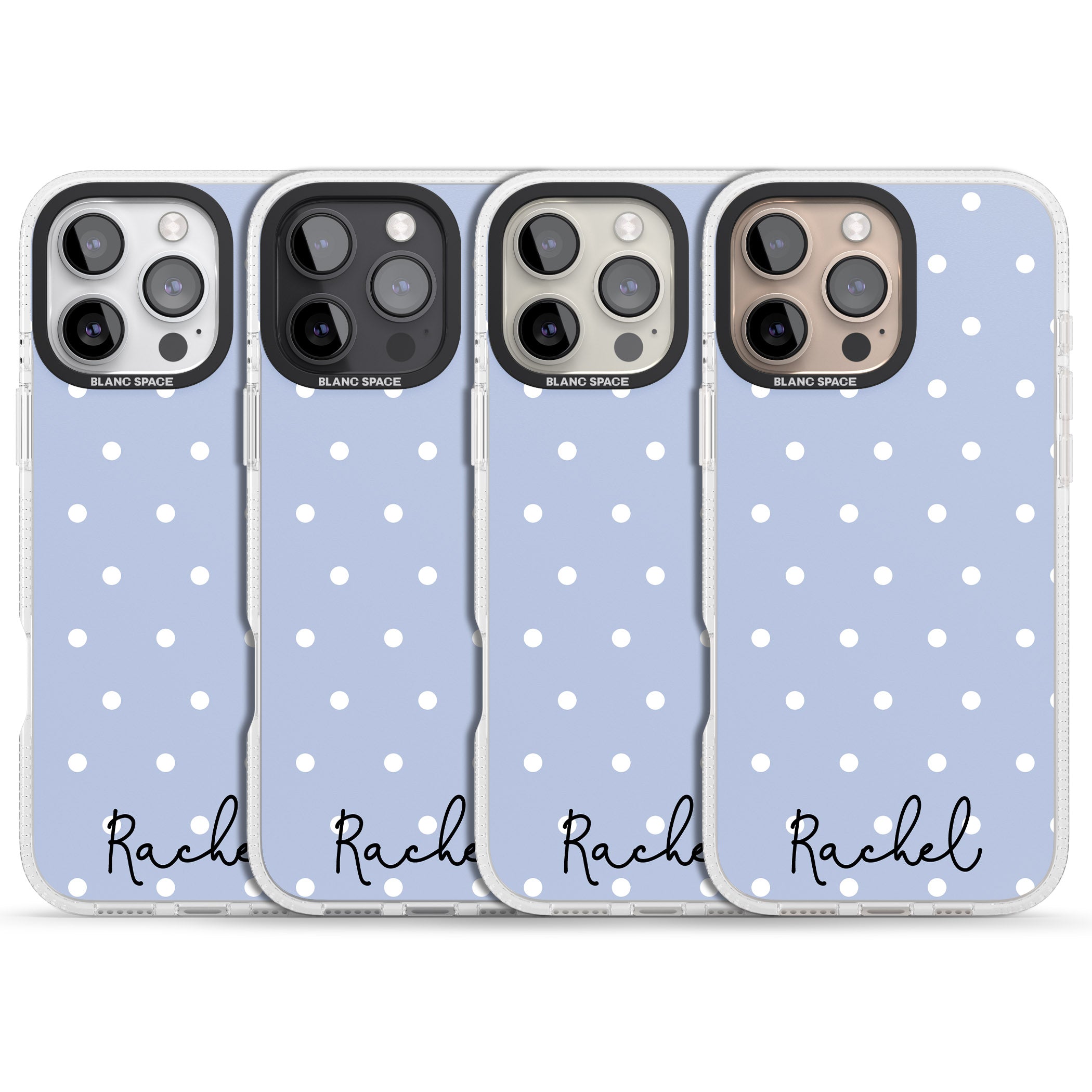 Personalised Simple Light Blue Dots iPhone 16 Pro Max / 16 Pro Clear Case Impact Air - Blanc Space