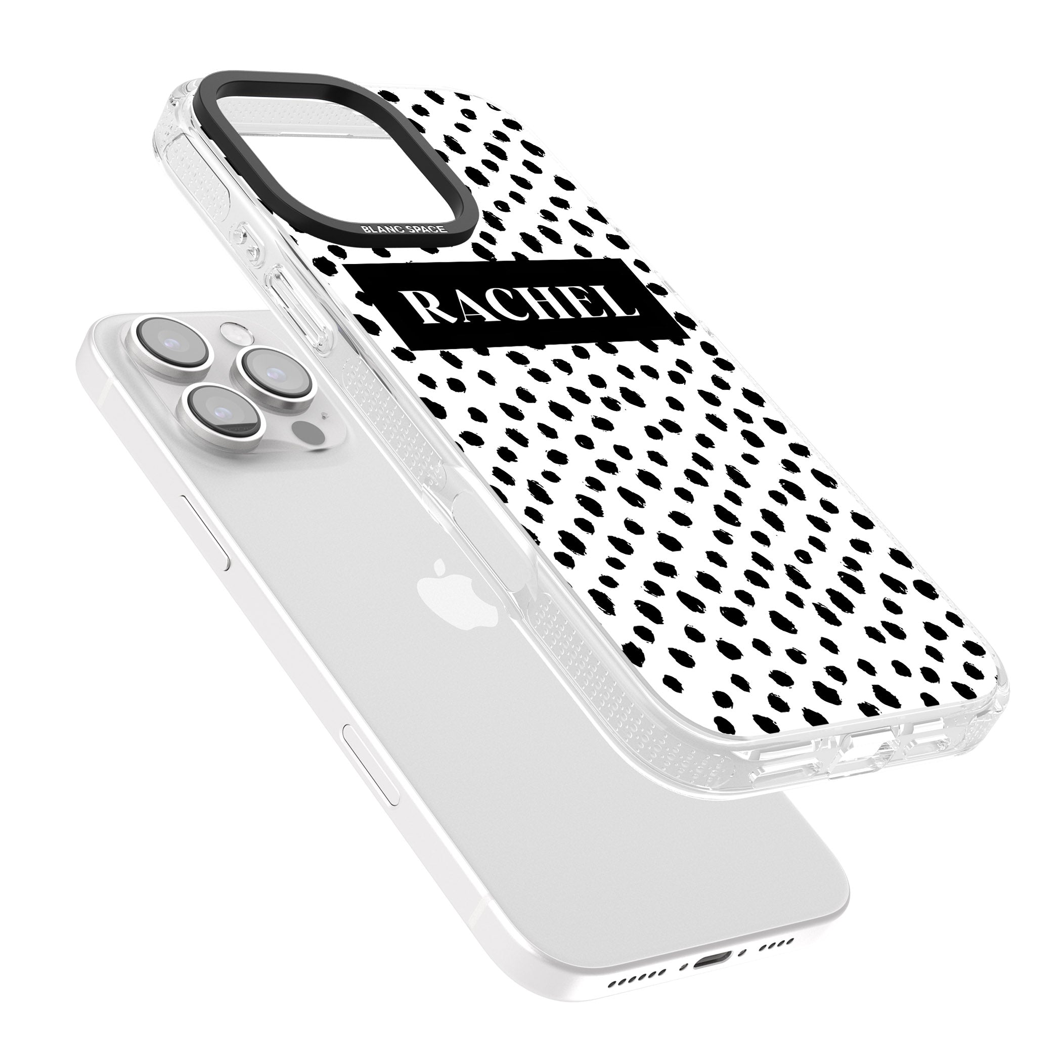 Personalised Black Bar & Dots iPhone 16 Pro Max / 16 Pro Clear Case Impact Air - Blanc Space