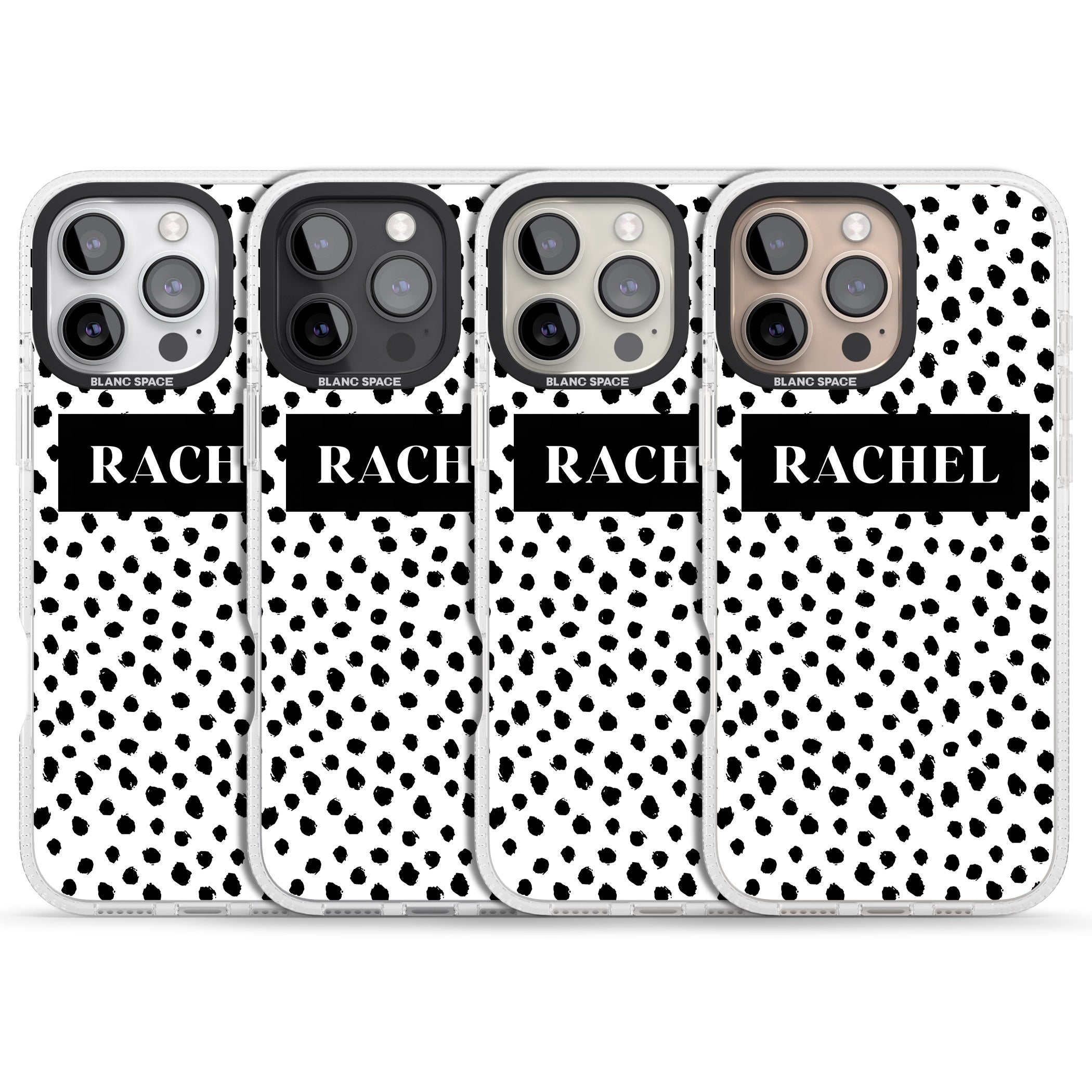 Personalised Black Bar & Dots iPhone 16 Pro Max / 16 Pro Clear Case Impact Air - Blanc Space