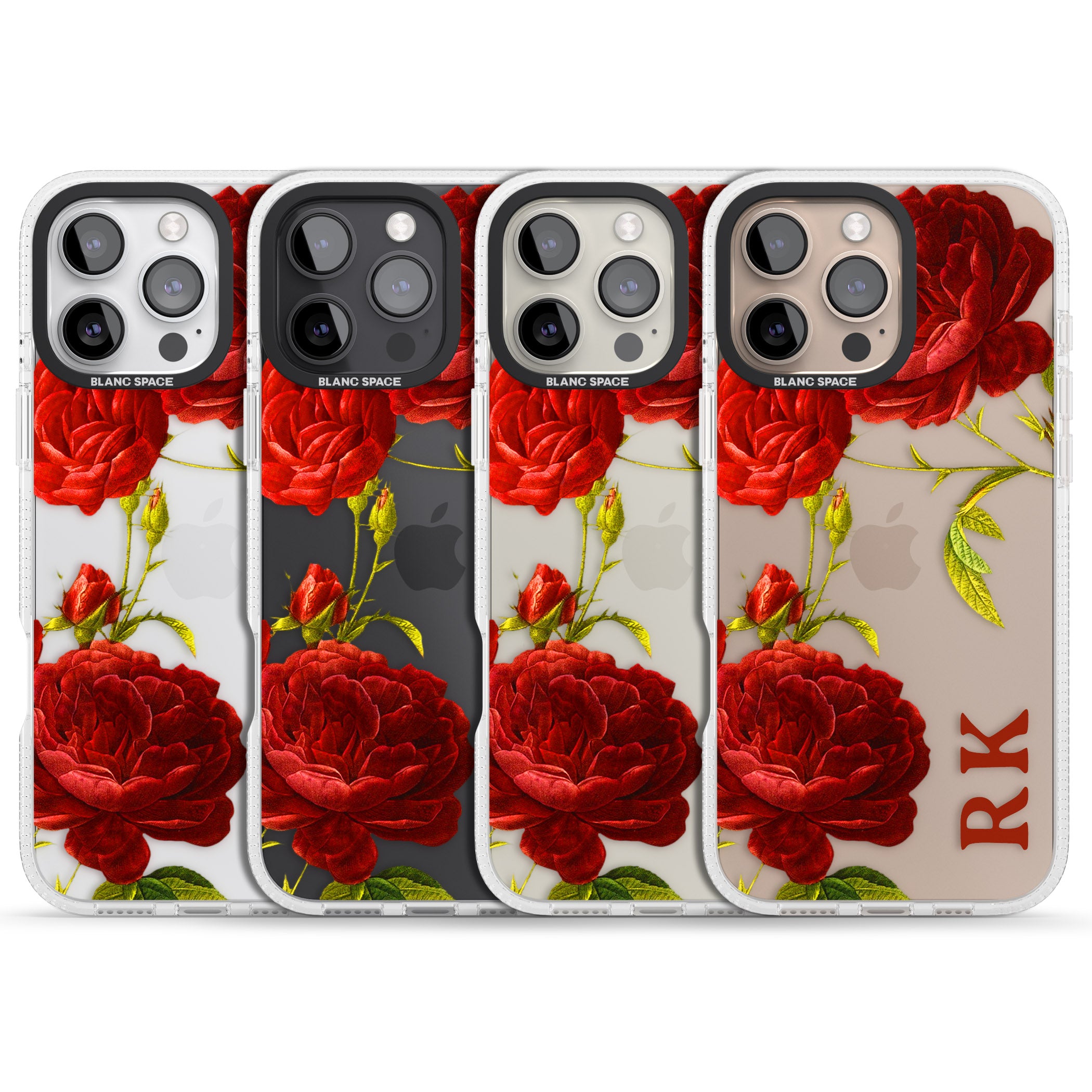 Personalised Clear Vintage Floral Red Roses iPhone 16 Pro Max / 16 Pro Clear Case Impact Air - Blanc Space