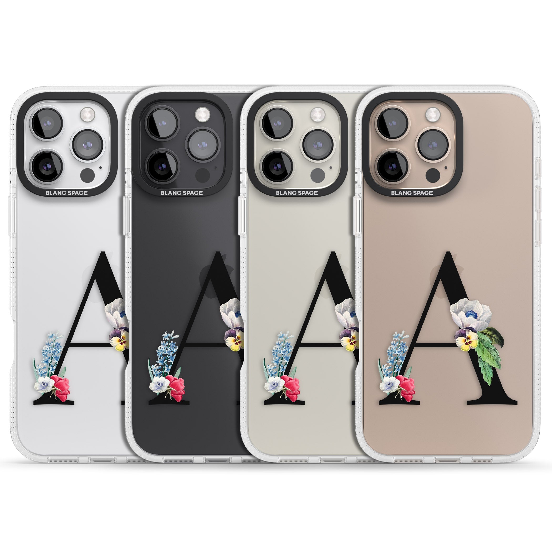 Personalised Floral Initial iPhone 16 Pro Max / 16 Pro Clear Case Impact Air - Blanc Space